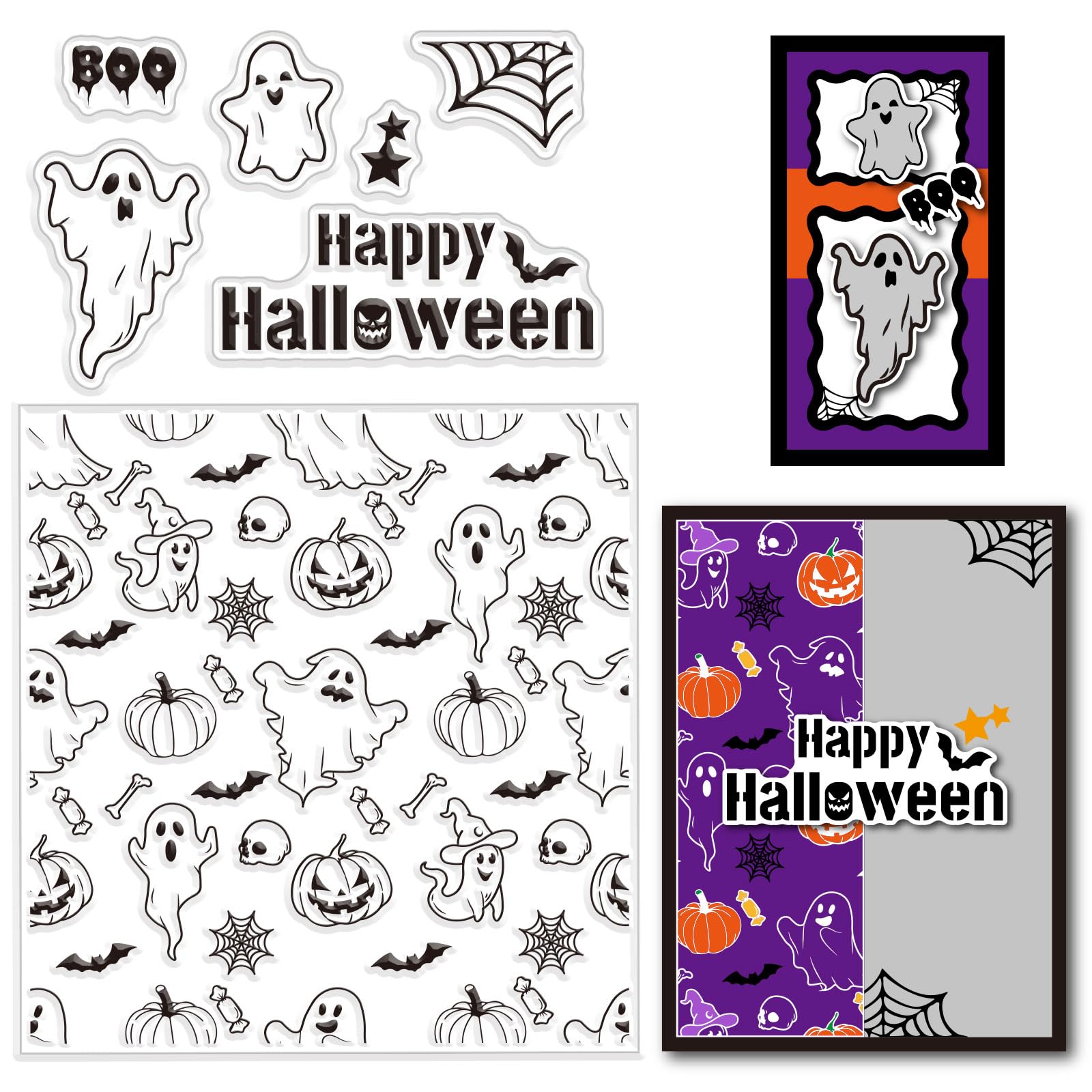 GLOBLELAND Halloween Timbri Trasparenti per Fai da Te Scrapbooking Decor Fantasmi Pipistrelli Ragnatele Zucche Spaventapasseri Timbri Trasparenti in Silicone per Fare Carte Decor di Album di Foto