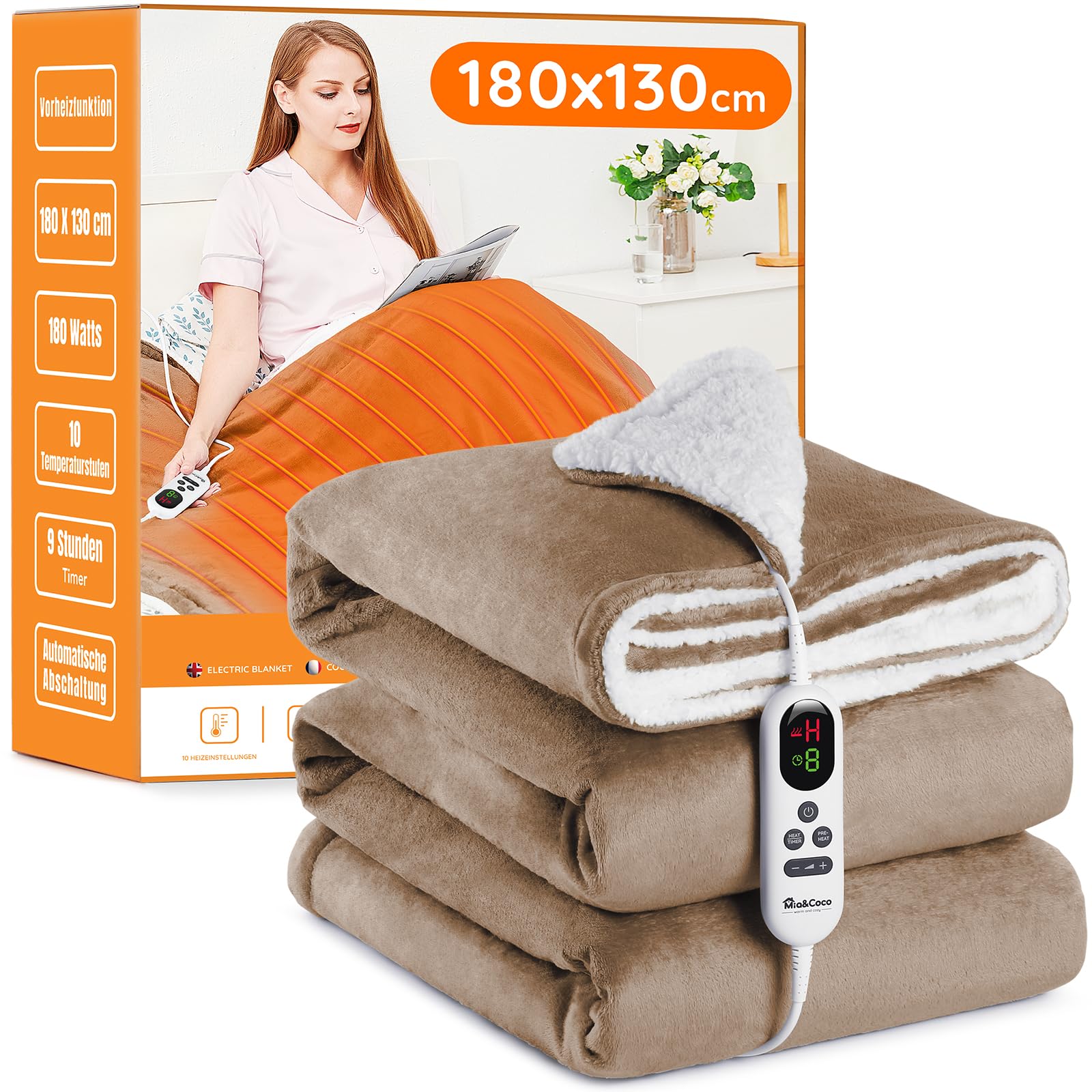 Couverture Electrique CHAUFFANTE 1 Personne 180 x 130 cm 9 Réglages de