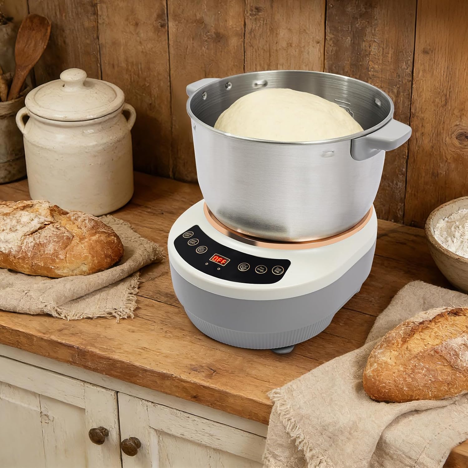 Dough Kneading Machine, 7L Stainless Steel Dough Mixer, Bread Dough Maker with Fermentation Function, Automatic Dough Mixer for Bread Pizza Dumpling Mantou, 304 Steel Tabletop Kitchen Appliance