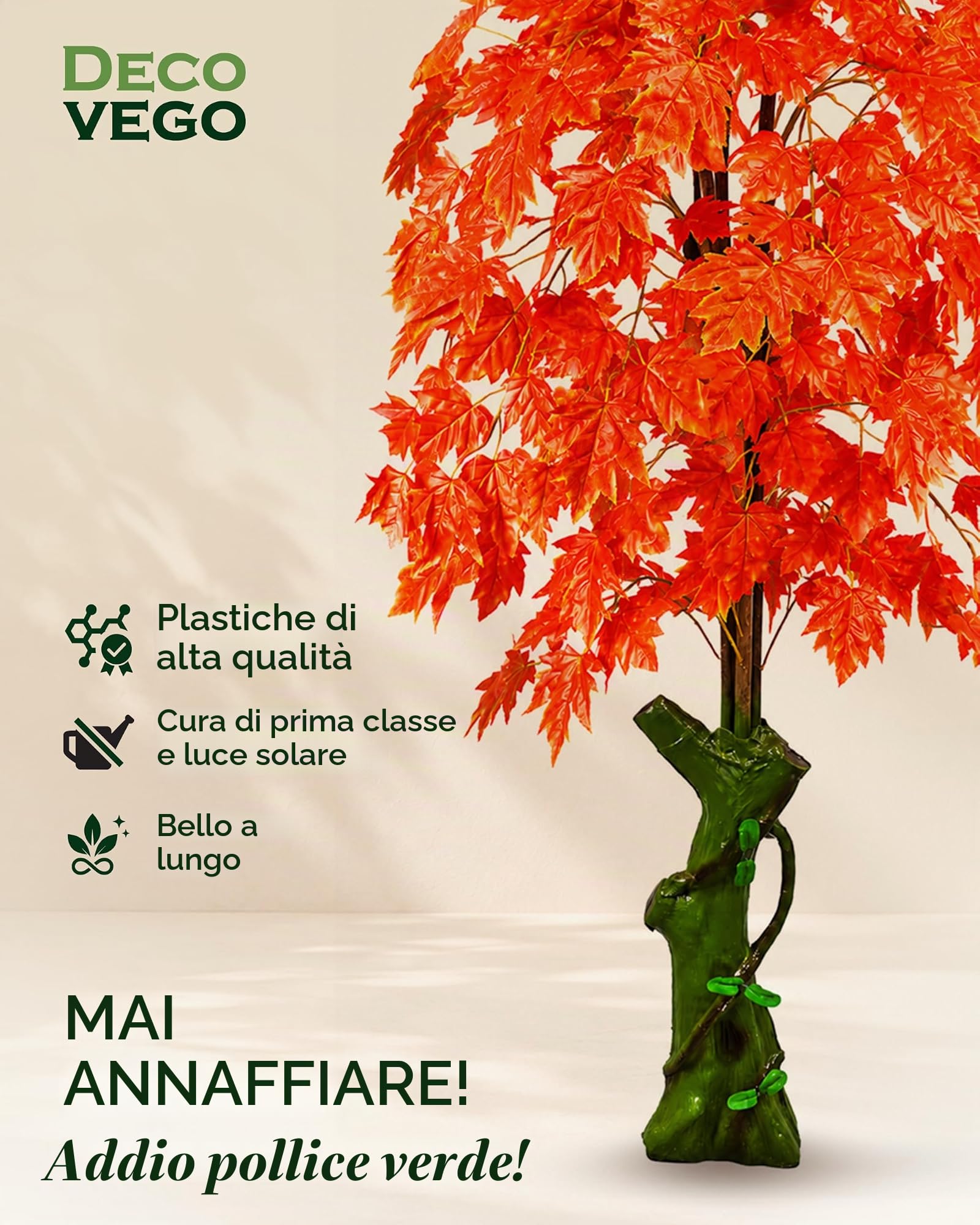 Decovego Acero Pianta Albero Artificiale Plastica 180cm Foglie Rosse