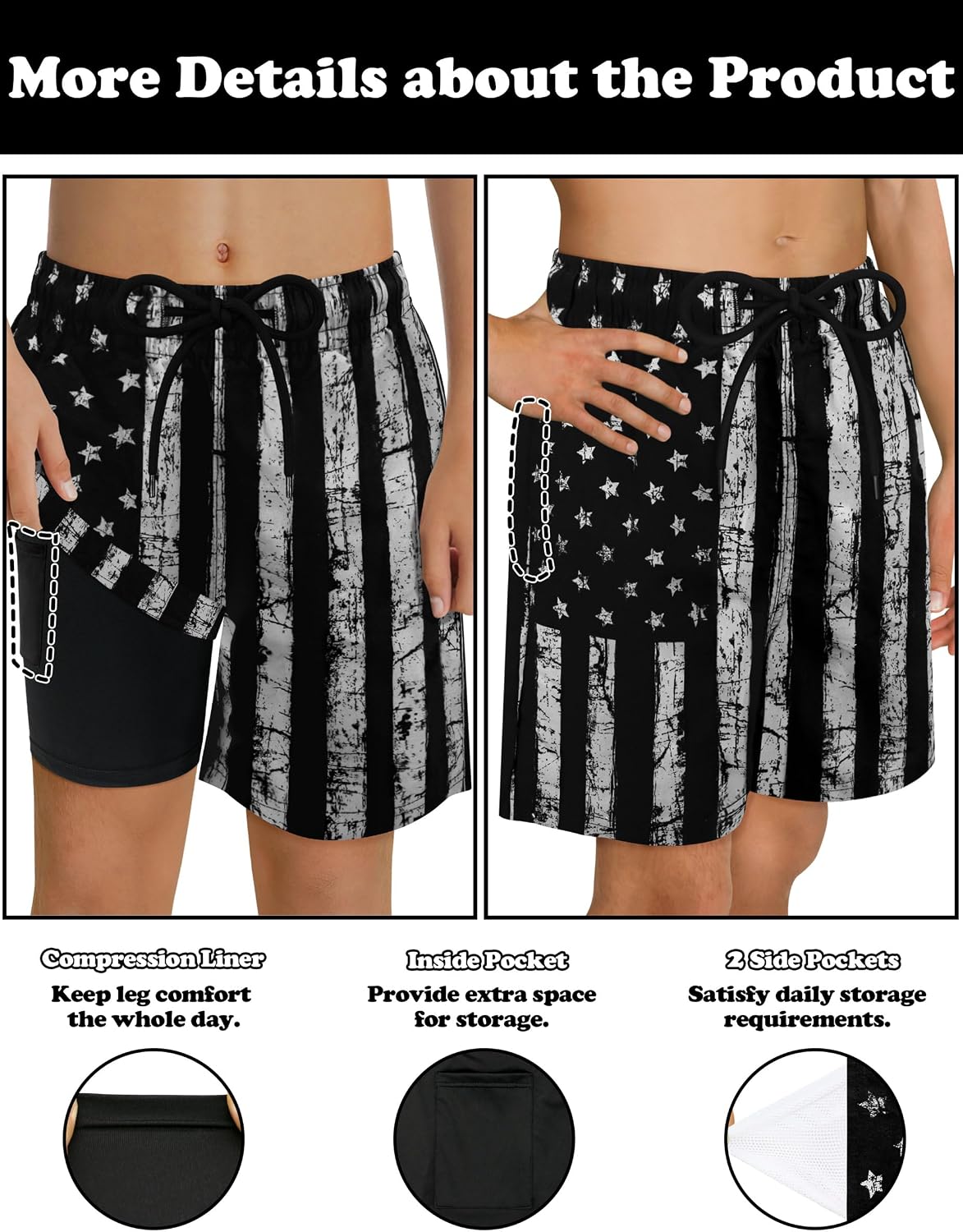 Sarfel Boys Swim Trunks with Compression Liner Kids Swimsuits Boys Bathing Suit Kids Board Shorts Teen Boy Quick Dry Shorts
