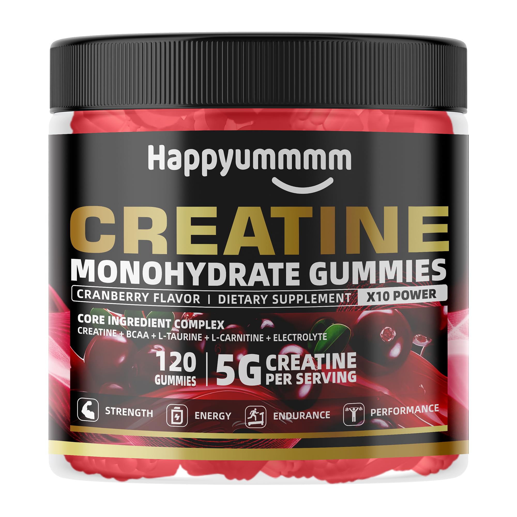 NSF Certified Creatine Gummy 5g - Creatine Monohydrate Gummies for Men & Women - Boost Focus,Strength, and Endurance, Anti-Melting Formula, Vegan, Gluten-Free, Non-GMO，Cranberry 120