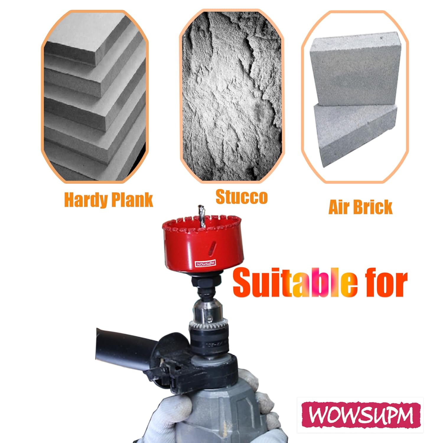 5” Carbide Grit Hole Saw Cutting Air Brick Stucco Hardy Plank Drywall Cement Board with Pilot Drill Bits Up to 3X Long Life