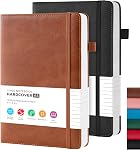 2 Pack Journal Notebook, couverture rigide A5 Journal des Journaux pour les Femmes/Hommes, Cahiers en cuir pour fournitures scolaires, 100GSM Papier doublé, sans saignement, poche intérieure, noir brun