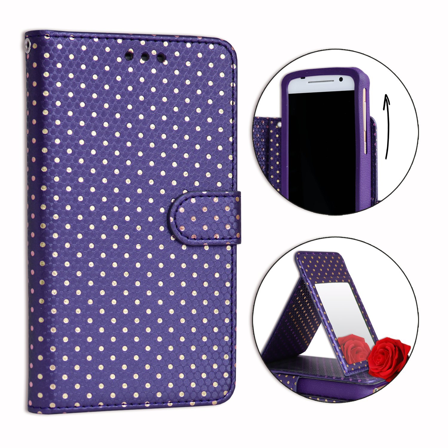 PH26 Custodia A Portafoglio In Ecopelle Per Logicom L-EMENT T580 - Con Chiusura Magnetica, 6 Slot Per Carte, Cover Interna In Silicone E Cinghia - 2