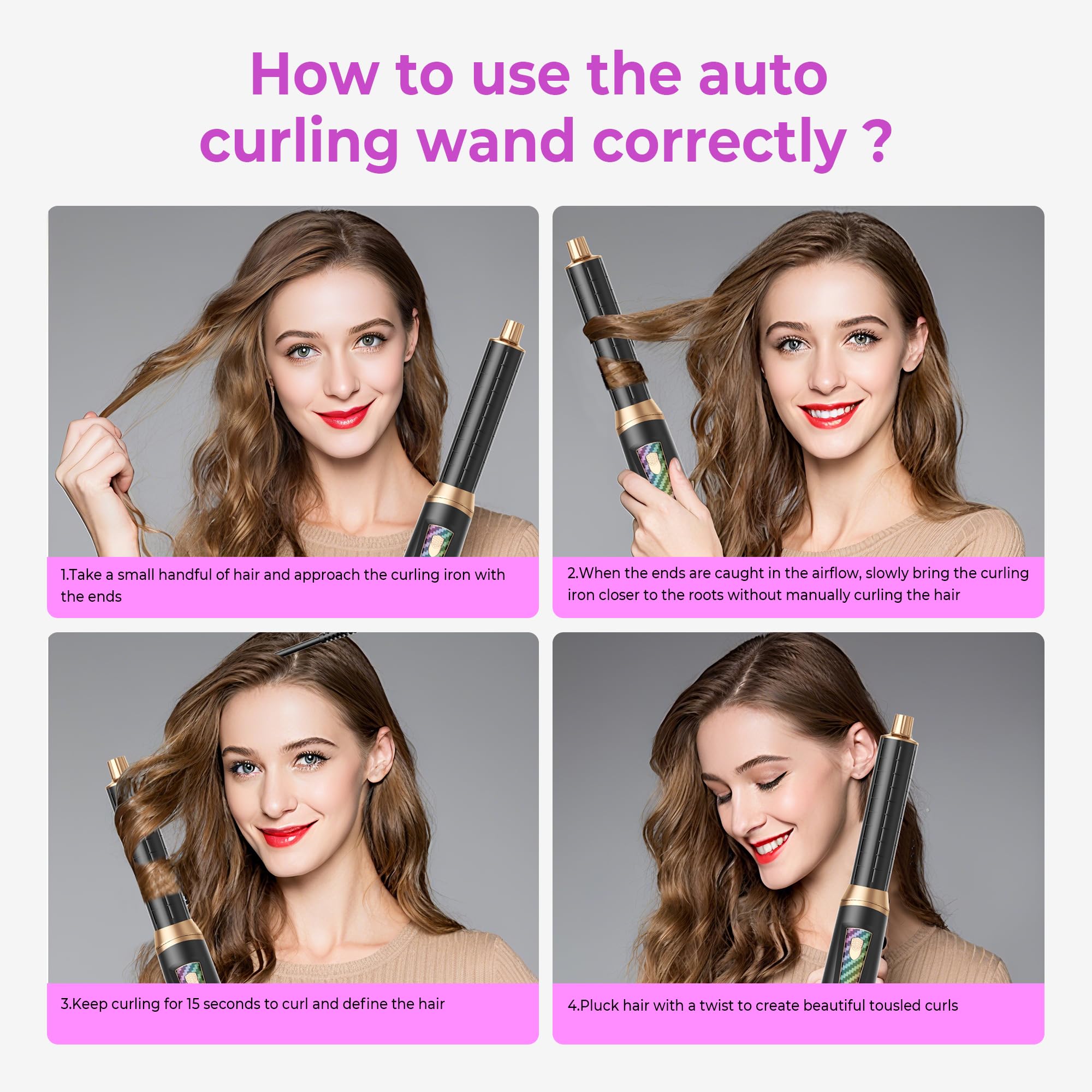 Pro Airstyler Brosse Soufflante 5-en-1, Airbrush 1000W Hairstyler Sèche-Cheveux avec Embout 32mm pour Boucler et Sécher, Accessoire de Coiffure Amovible