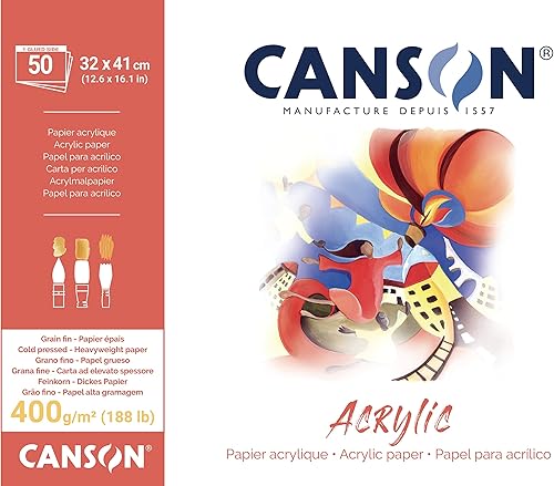 Miniatura 8 de Canson Bloque de papel acrílico de 14.11 ozm que incluye 10 hojas, tamaño 9.4x12.6 in, textura de grano fino