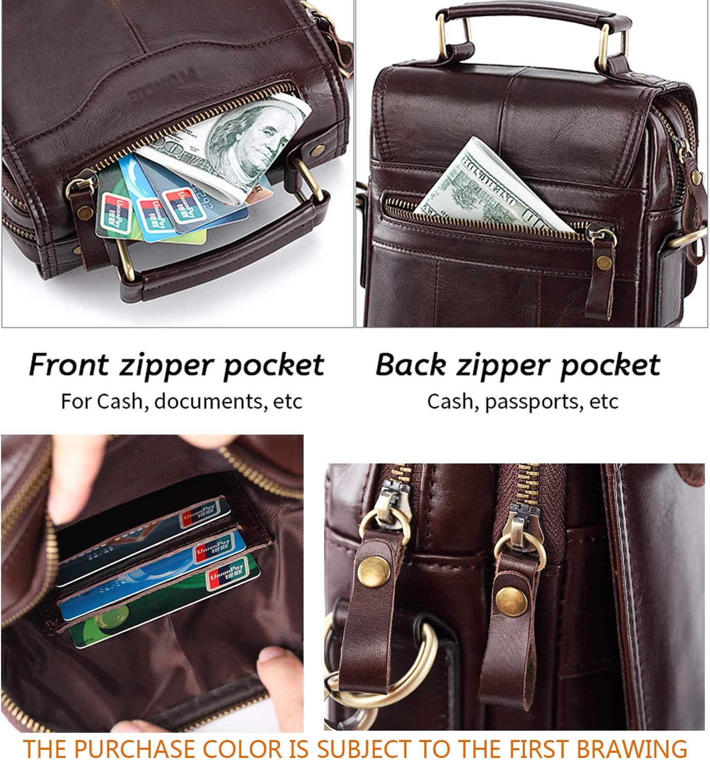 YUAN FAN Mens Small Leather Messenger Crossbody Ipad Bag Shoulder Purse for Business,Travel