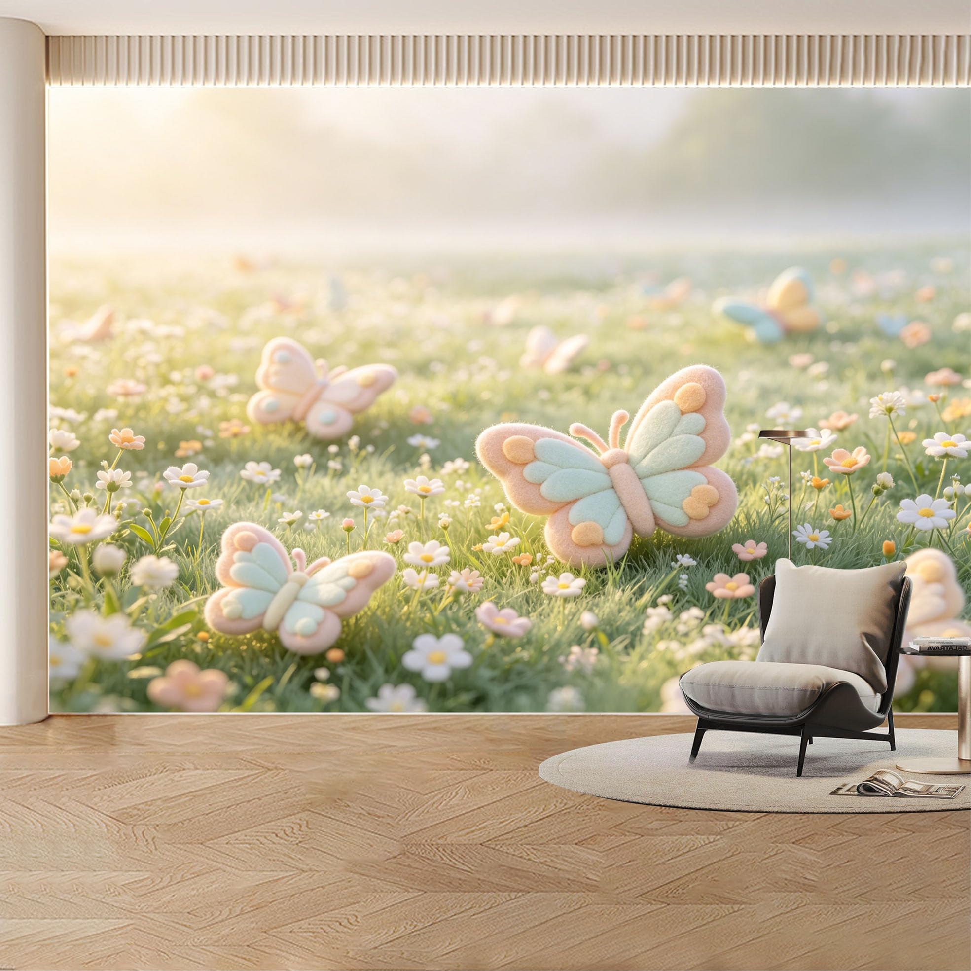Custom Wall Mural Wallpaper Butterfly Flower Meadow Landscape 3D Effect Wall Decor Large Wall Art Nature Misty Boho Removable SelfAdhesive Large Photo for Living Room， Bedroom， Office