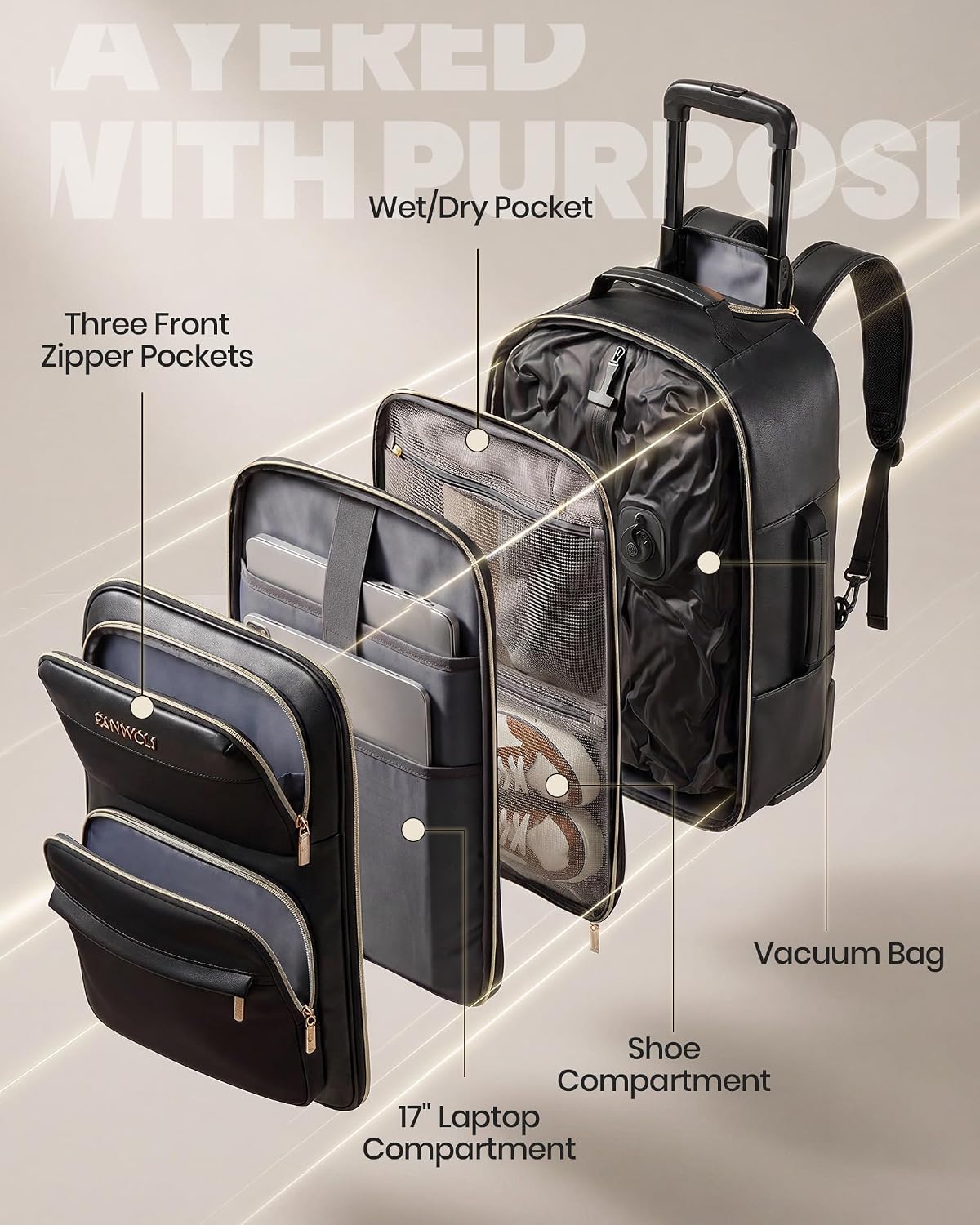  Rolling Vacuum Backpack for Women,One-Button Compression,Carry On thumbnail