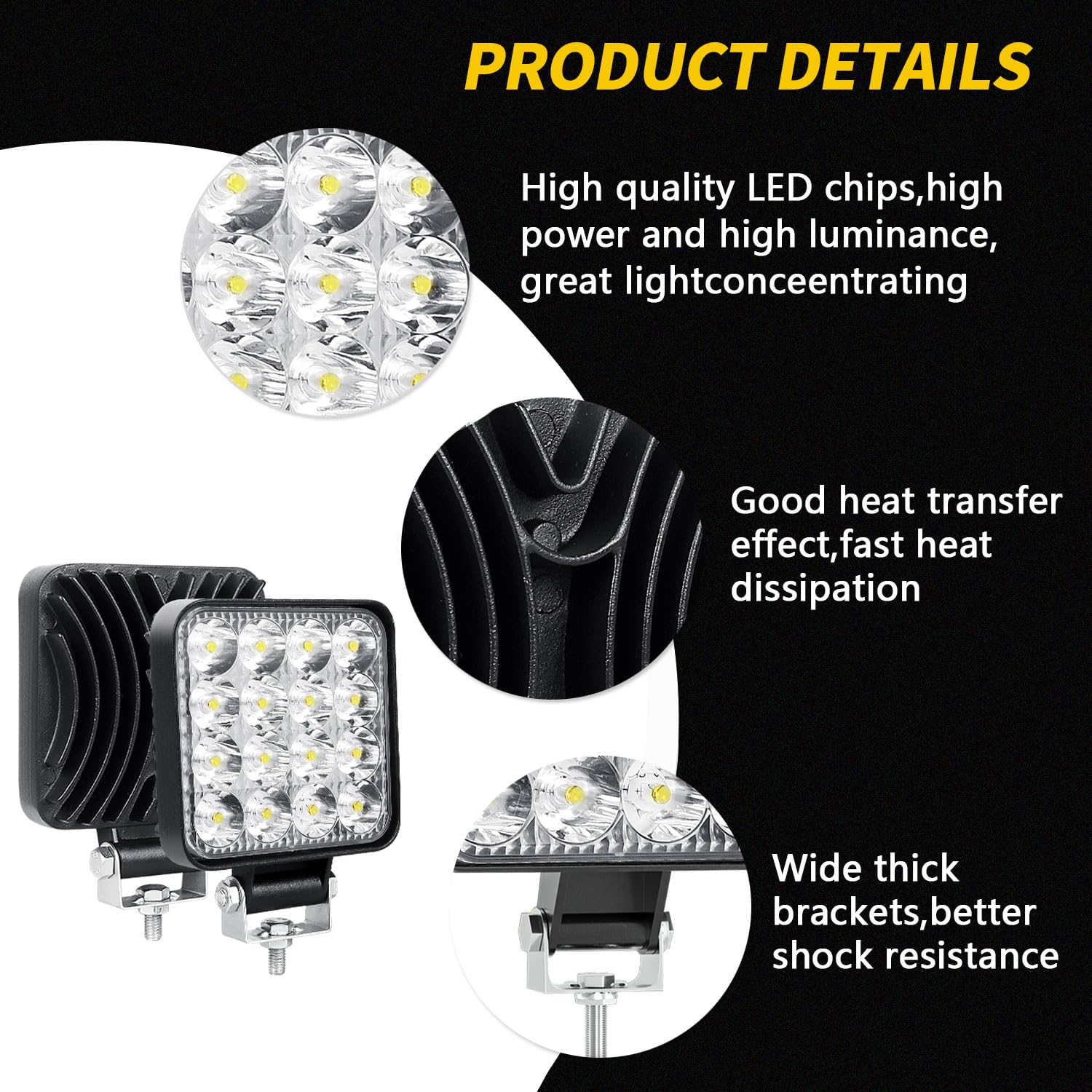 Willpower 10Pcs fari led fuoristrada, 3,3 pollici 48W fari led auto, Impermeabile faretti led 12v per Auto Moto Trattore Camion Escavatore SUV ATV Barca
