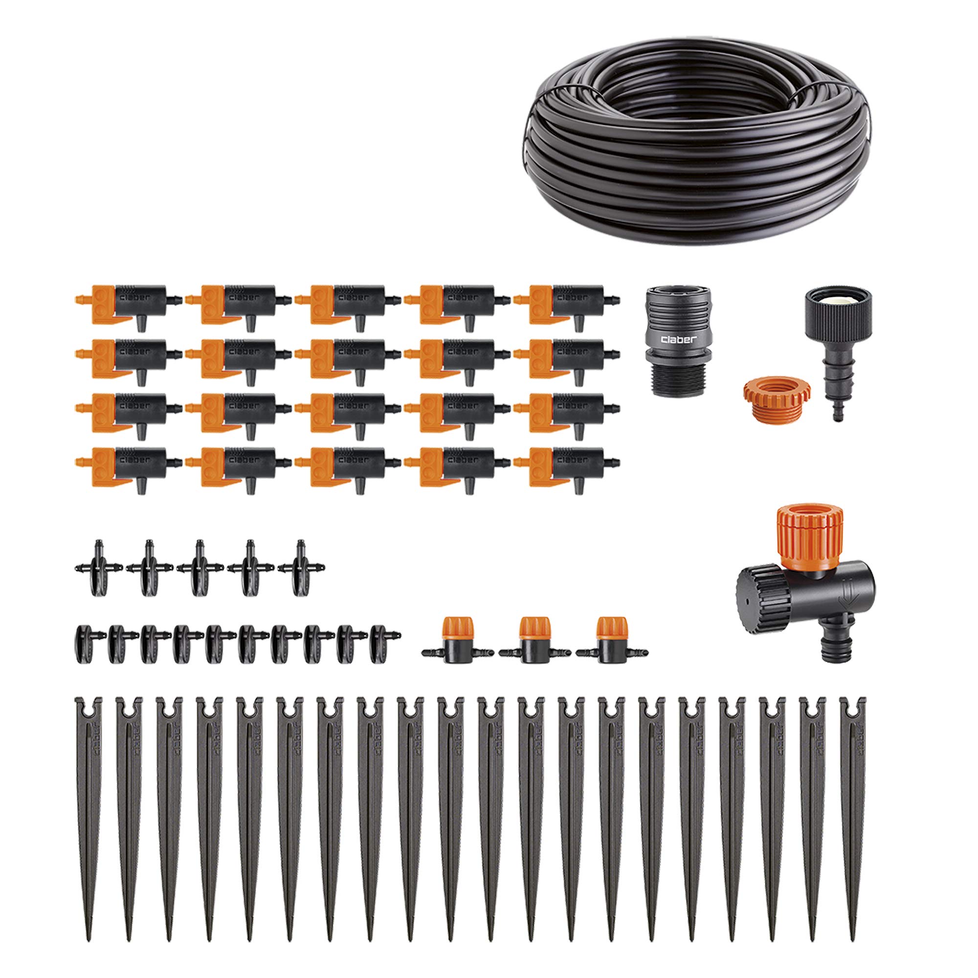 Claber AQUADUE Duplo Evolution 8410, Nero/Arancione/Grigio, 130x190x115 cm & 90764 Kit-Drip 20 Vasi Kit Rainjet Goccia