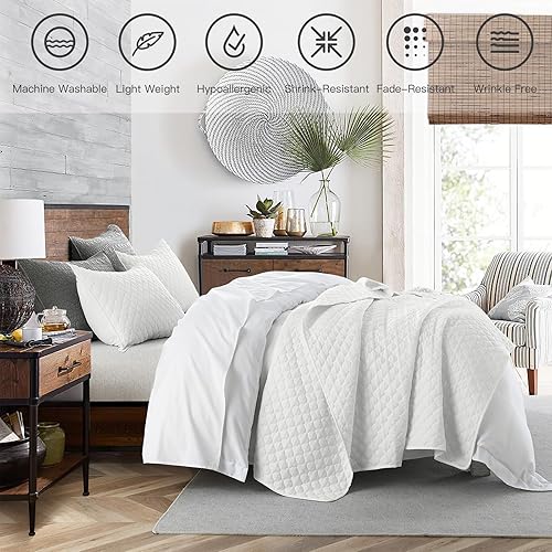 Miniatura 4 de HORIMOTE HOME Juego de edredón color crema, tamaño Queen, ligero para verano, microfibra ultrasuave, estilo moderno, acolchado con patrón de nubes,