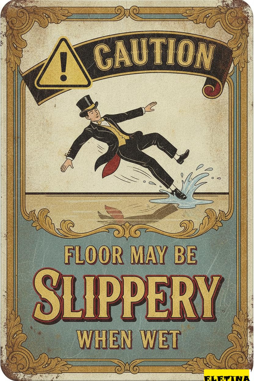Caution Floor May Be Slippery When Wet Aluminum Vintage Street Warning Sign Gate Outdoor Driveway Floor 8x12in