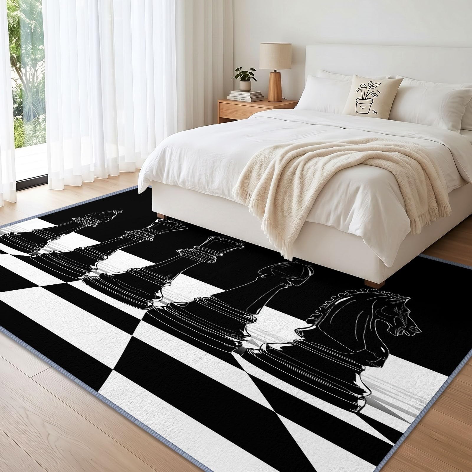 Alfombra moderna y clásica lavable, para salón, color blanco y negro, antideslizante, suave, 180 x 240 cm, para dormitorio, oficina, comedor, cocina y salón