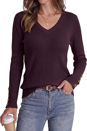 Newshows Womens Sweaters Fall 2024 V Neck Pullover Sweaters Long Sleeve Stretch 