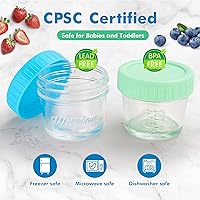 Vista 9 de WILLDAN Tarros de vidrio para almacenamiento de alimentos para bebés con tapas (4 onzas, juego de 24 unidades) para aperitivos, puré, recipientes