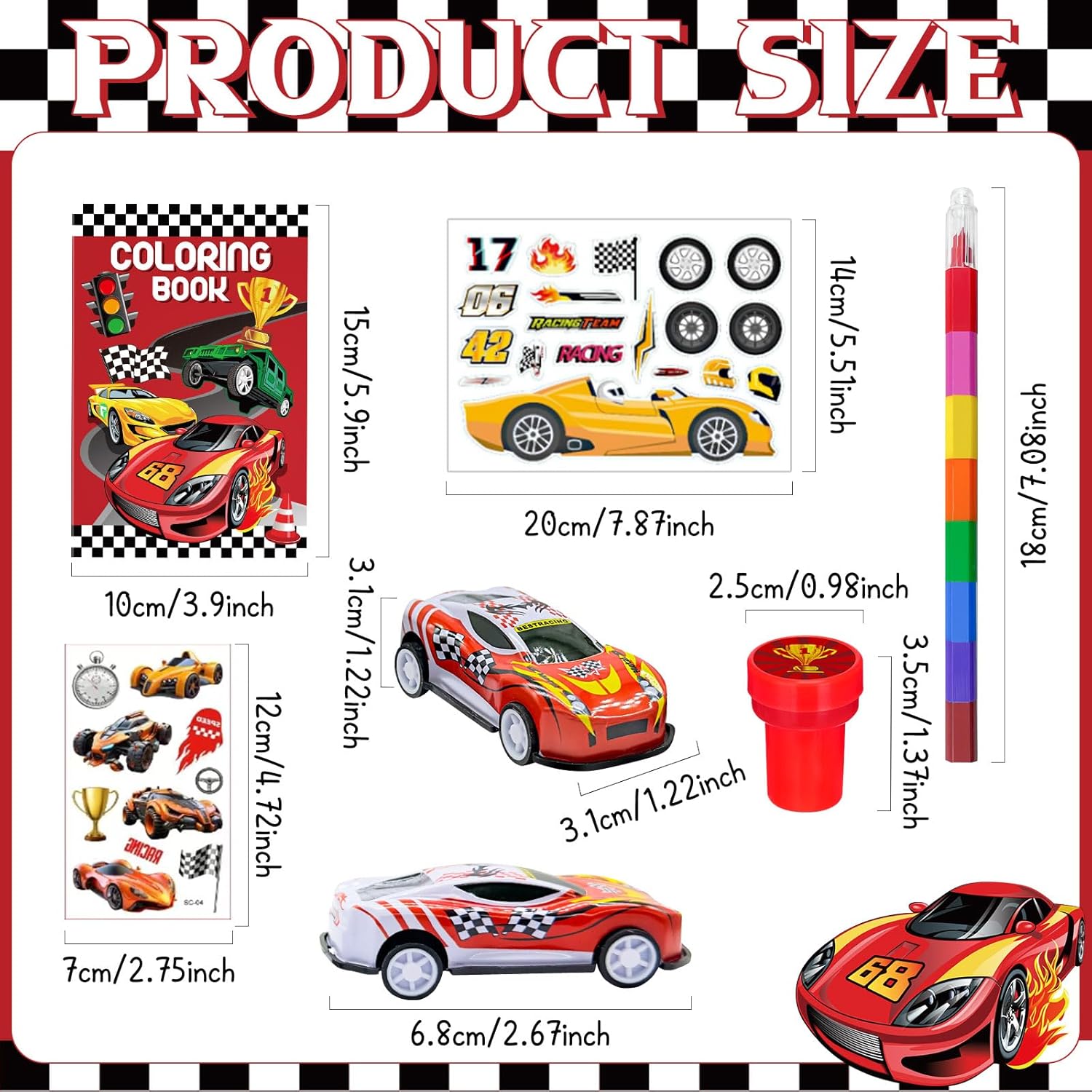 144 Pcs Race Car Coloring Book Bulk,Checkered Flags Racing Party Favors Goodie Bags Fillers, Let's Go Racing Birthday Party Supplies Classroom Reward Prizes Pinata Gift for Race Fans(Race)