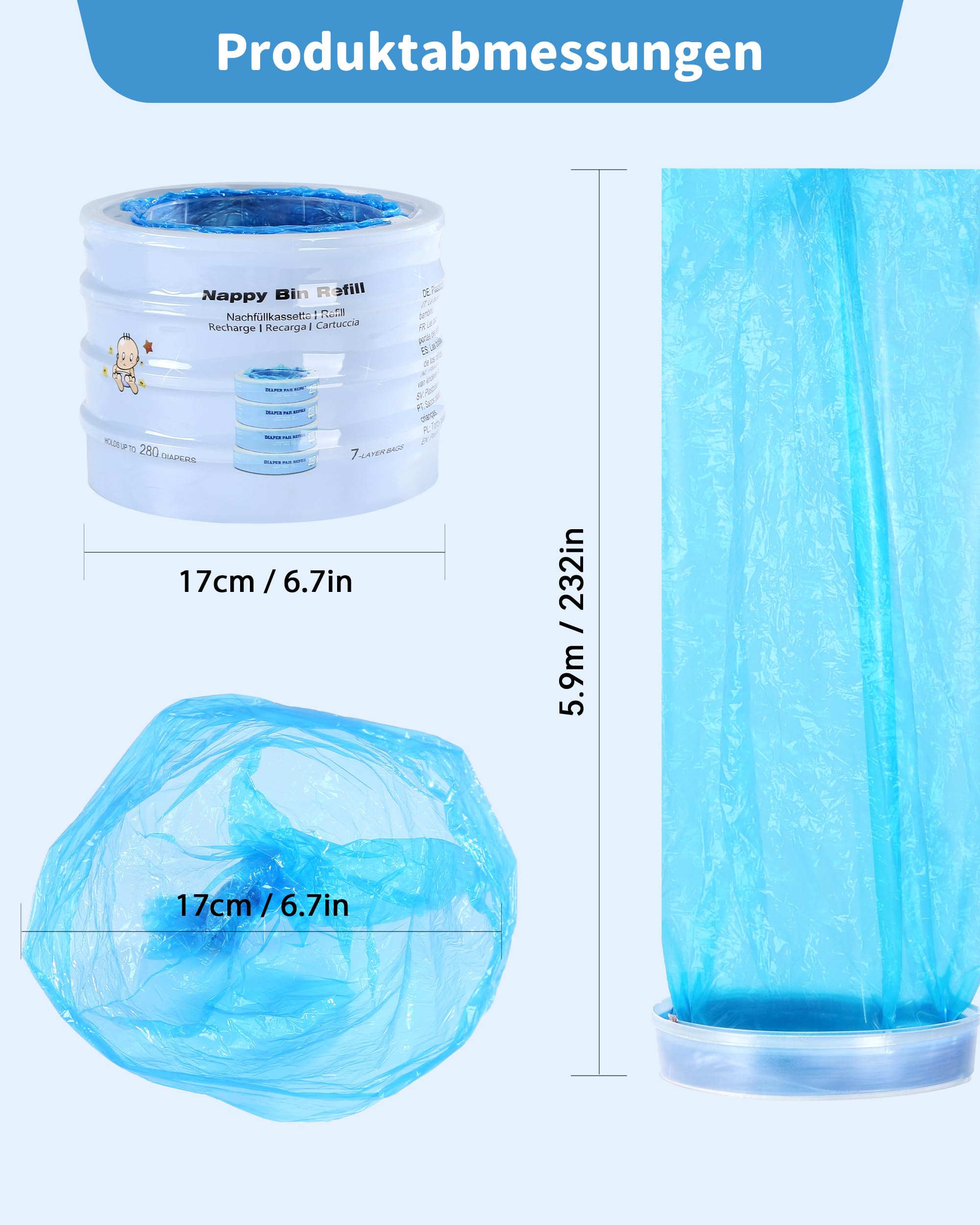 Lot de 4 recharges pour poubelle à couches - Anti-odeurs - Compatible avec Angelcare, non compatible avec Dress up & Dress up XL & Classic XL et tous les modèles Tommee Tippee