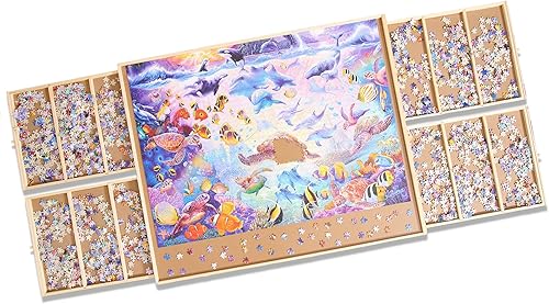 Miniatura 1 de Buffalo Games - Mesa de rompecabezas de madera - Tamaño jumbo se adapta a rompecabezas de hasta 2000 piezas - Cajones de almacenamiento con