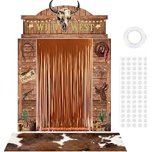7 Pcs Western Cowboy Party Decorations Wild West Hanging Decor Brown Foil Fringe Backdrop Curtains Cowboy Door Banner Hanging Supplies Saloon Banner for Western Rustic Bar Photo Booth Props Favor