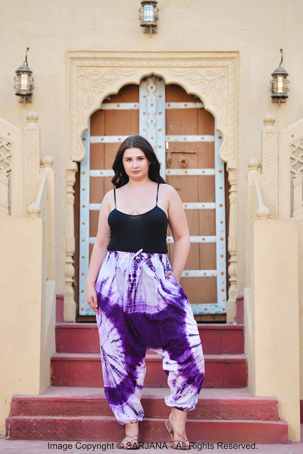 SARJANA Women's 100% Cotton Handmade Tie Dyed Harem Pants Yoga Boho Trousers with Pockets Free Size