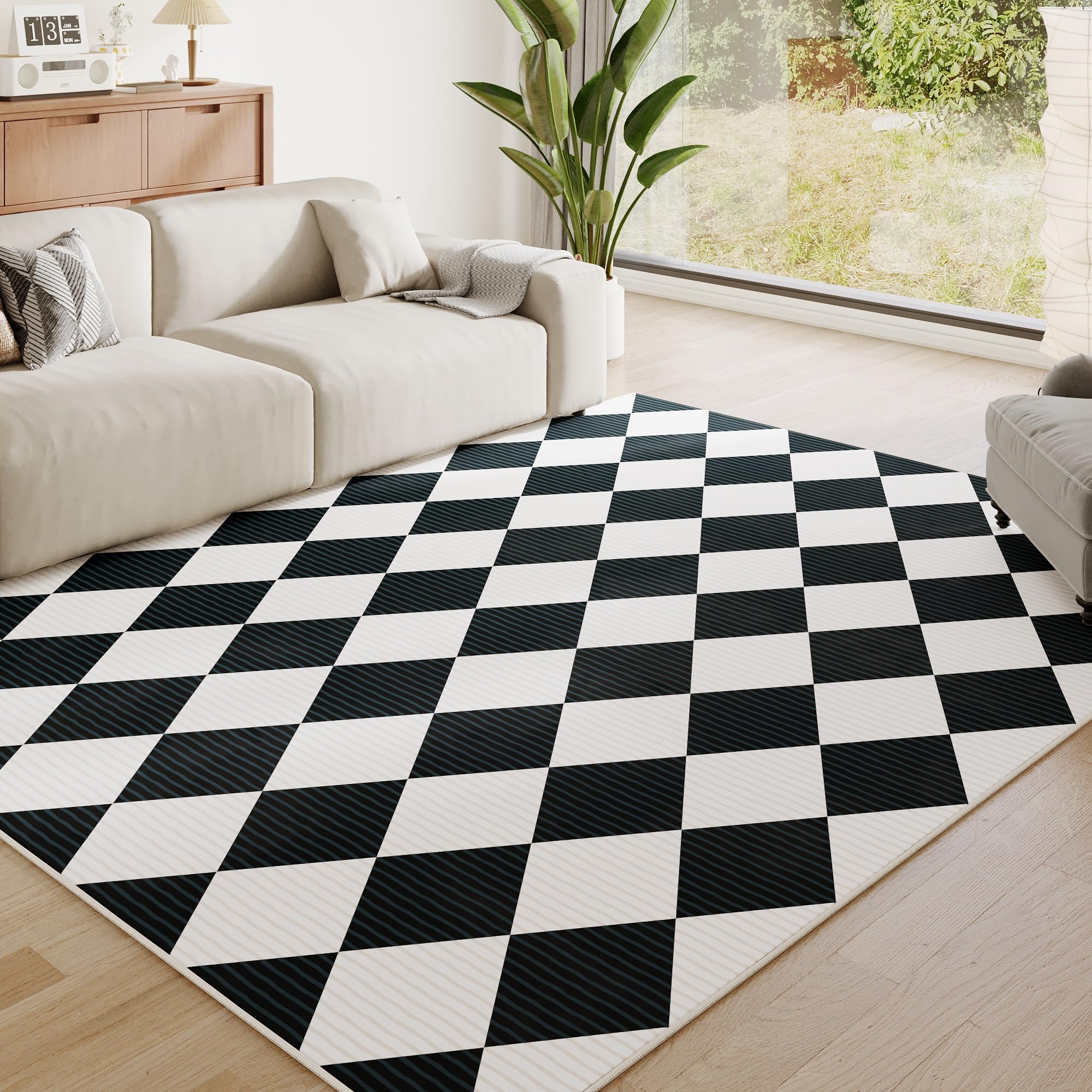 Amazon.com: ARKIIKI 6x9 Washable Checkered Rugs for Bedroom, Black