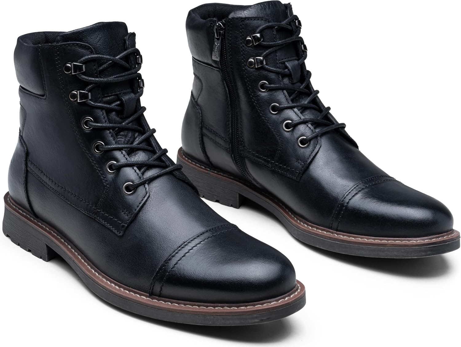 Jousen Mens Boots Leather Retro Dress Boot Cap Toe Casual Motorcycle - Image 3