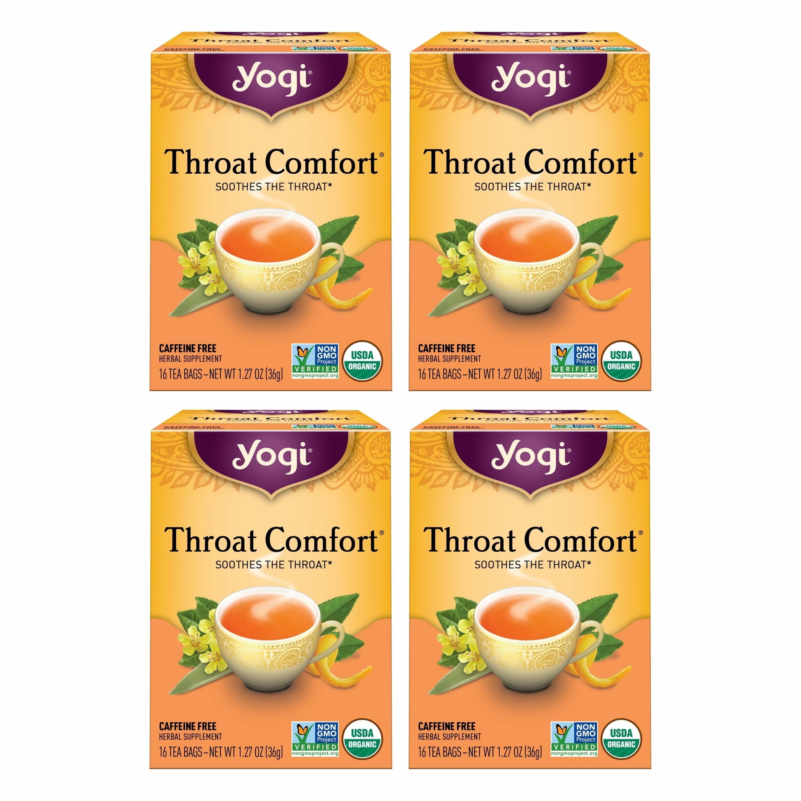 Tea Throat Comfort - 16 Bags per Pack (4 Packs) - Herbal Tea for Throats - Organic Throat Soothing - Includes Licorice Root, Wild Cherry Bark, Slippery Elm Bark & More