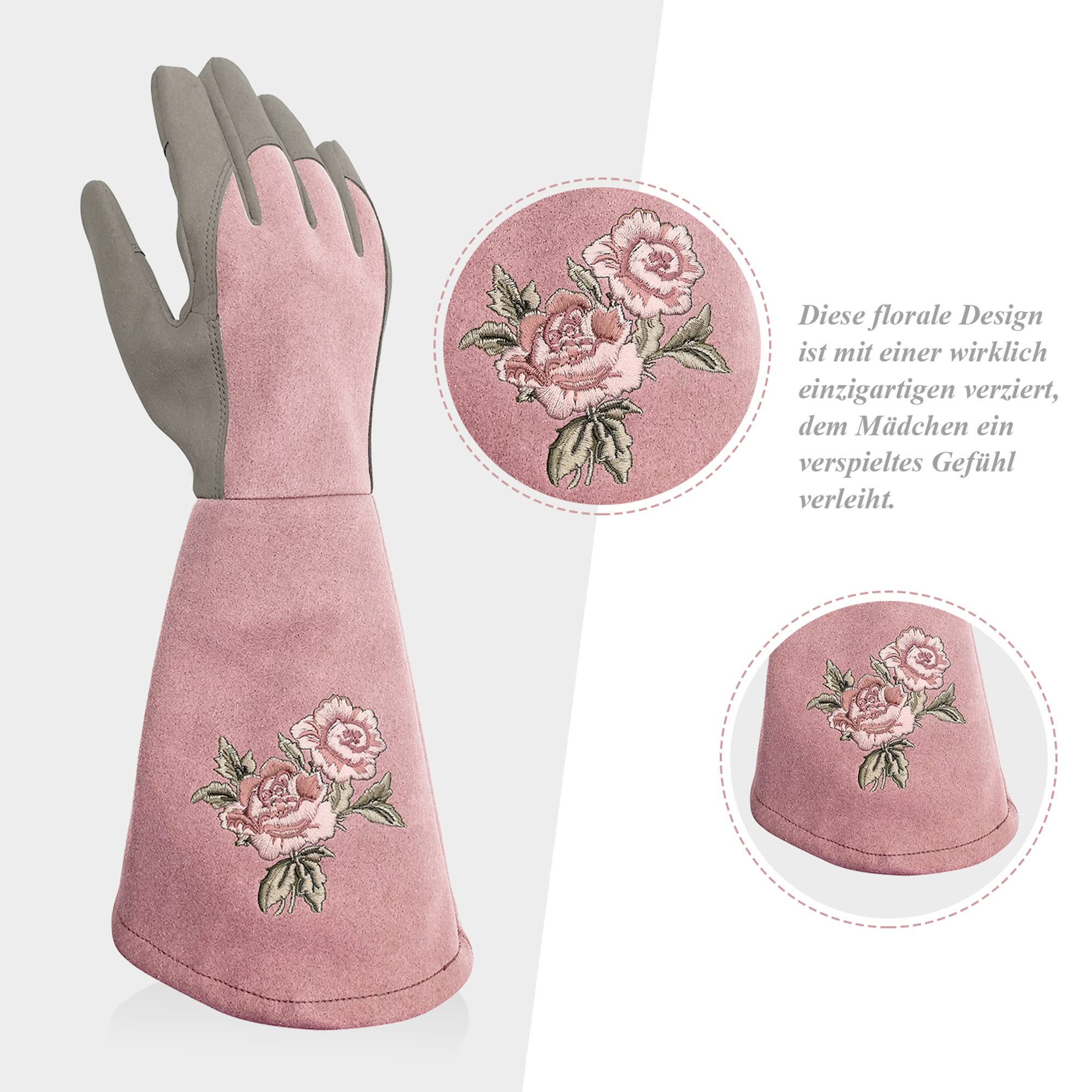 Guantes de jardinería con diseño de rosas, de piel sintética, con protección completa contra espinas, largos, resistentes a pinchazos, para jardinería