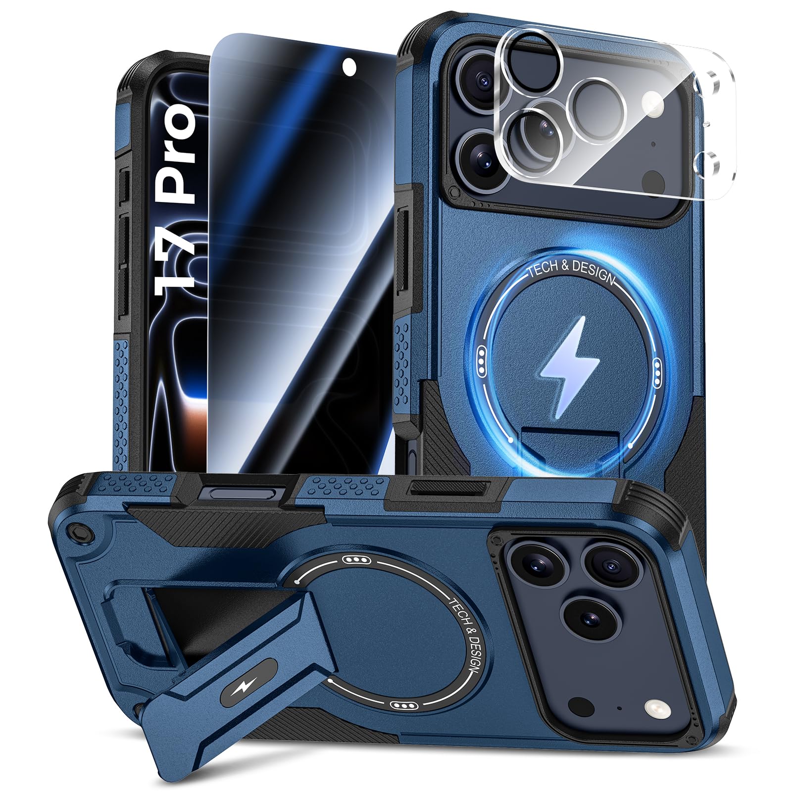Goton 3 in 1 for iPhone 17 Pro Case with Privacy Screen Protector Blue