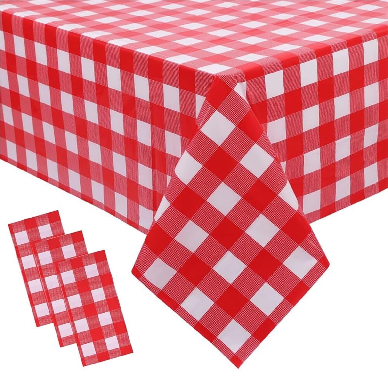 ZNJAMN 3 Packs Pink and White Checkered Tablecloth 54x108 Inches Rectangle Gingham Disposable Plastic Waterproof Pic for Party,Picnic(Red and White)