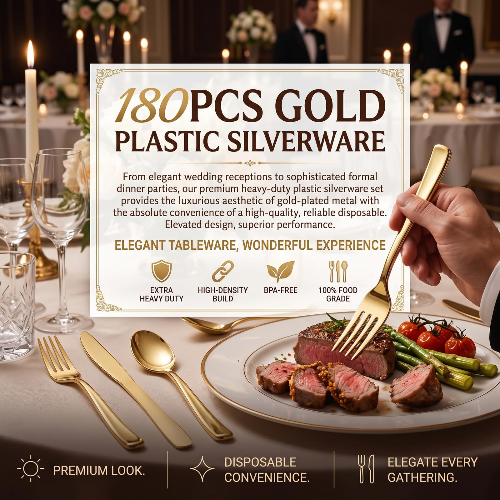 Gold Disposable Cutlery Set - 180 Piece -4 Gold Disposable Cutlery Set - 180 Piece -4