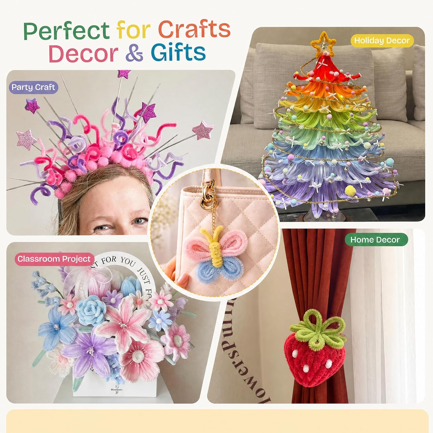 1500PCS Pipe Cleaners Bulk, 50 Colors Thick Pipe Cleaners Craft for DIY Projects, Multicolored Chenille Stems Art Supplie for School Projects Home Arts and Crafts Decor Creative Gifts (12inch*8mm)