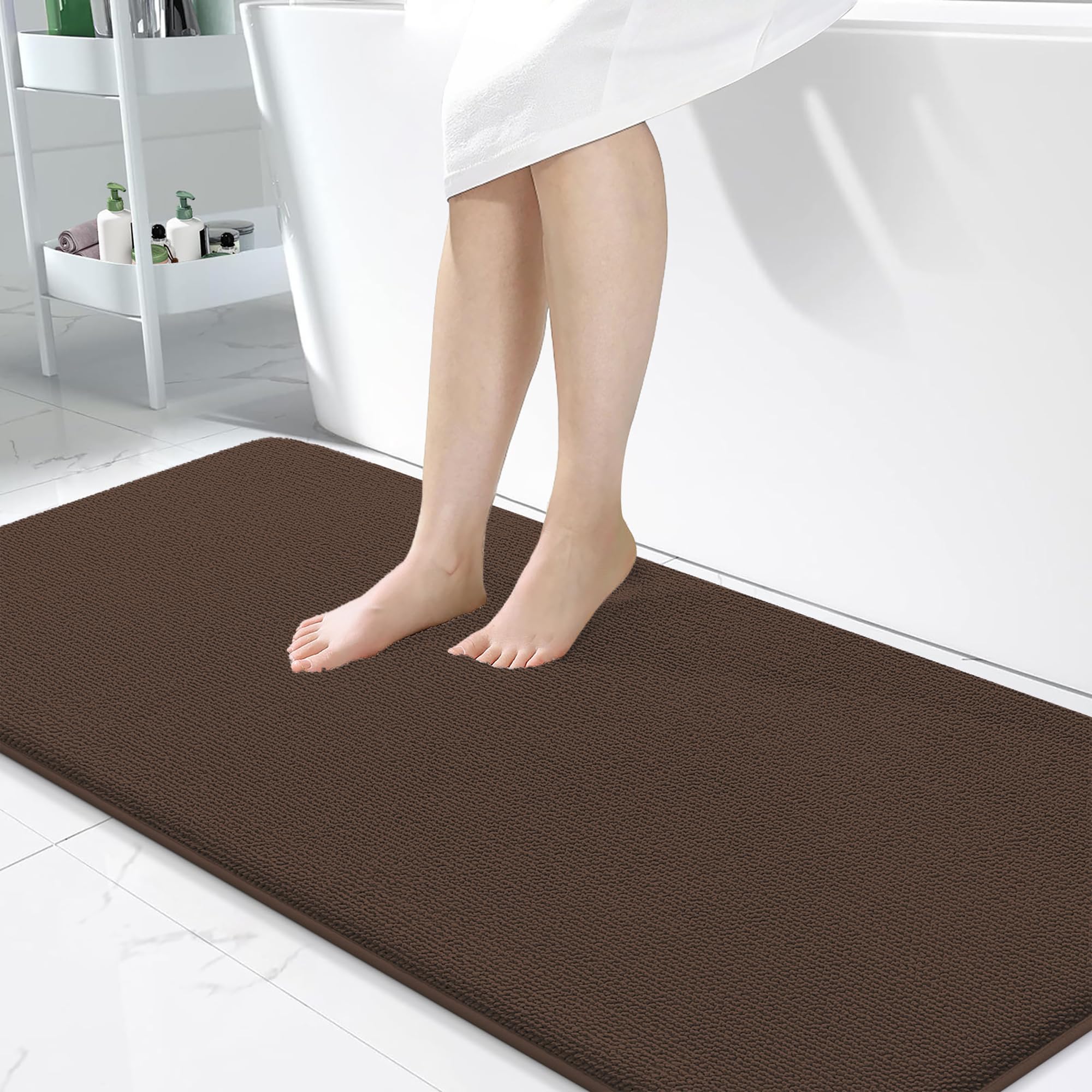 OLANLY Memory Foam Bathroom Runner Rugs 50x30, Absorbent Long Mat, Brown