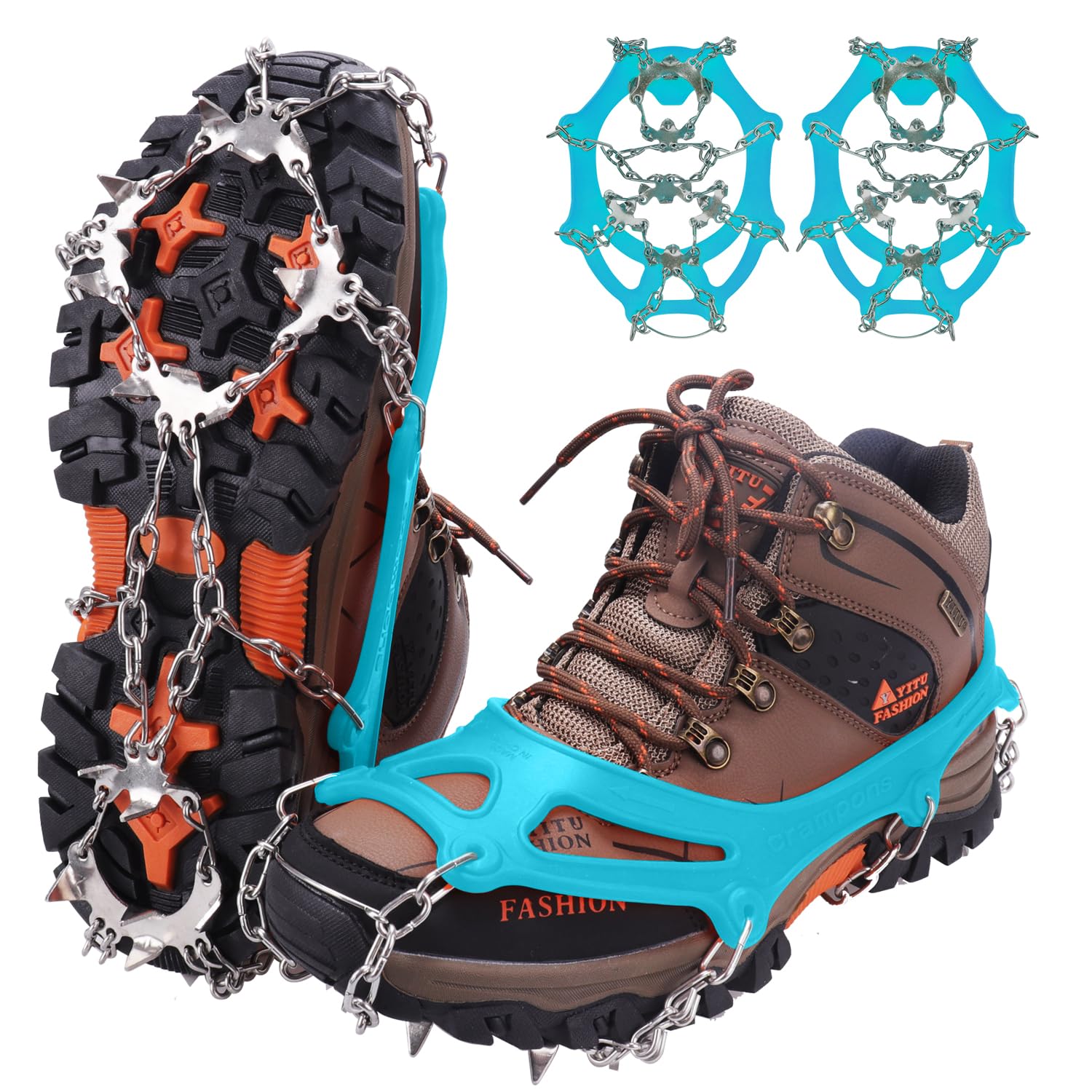 WIN.MAX Ramponi da Ghiaccio a 19 Denti Tacchette da Ghiaccio in Acciaio Inossidabile Spikes Neve Ramponi Portabile con Ottimo Grip per Picco di Ghiaccio Escursionismo Moutaineering