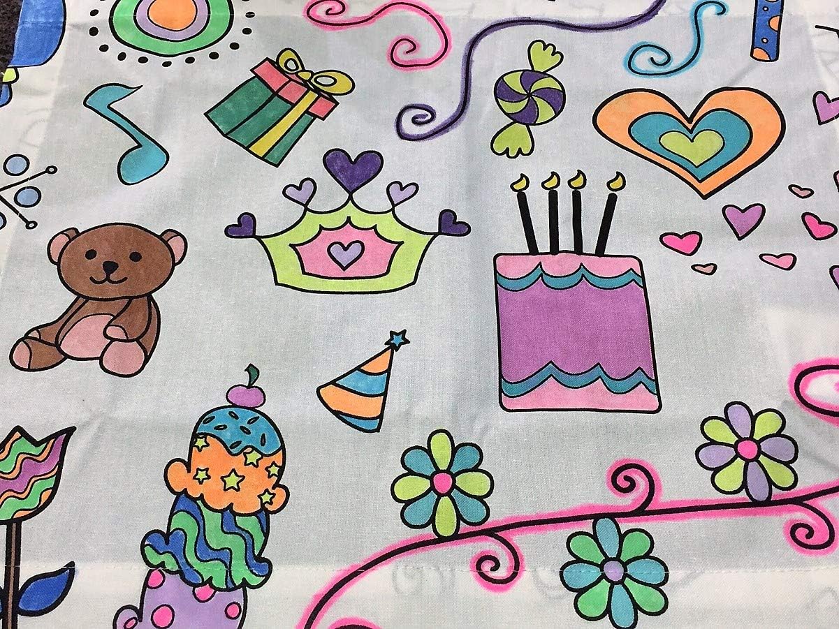 Birthday/Celebration Design – Rectangle Tablecloth 60”X84” - Interactive Coloring Tablecloth for Kids – Poly/Cotton Fabric - Washable and Reusable – DIY Activity for Children & Adults