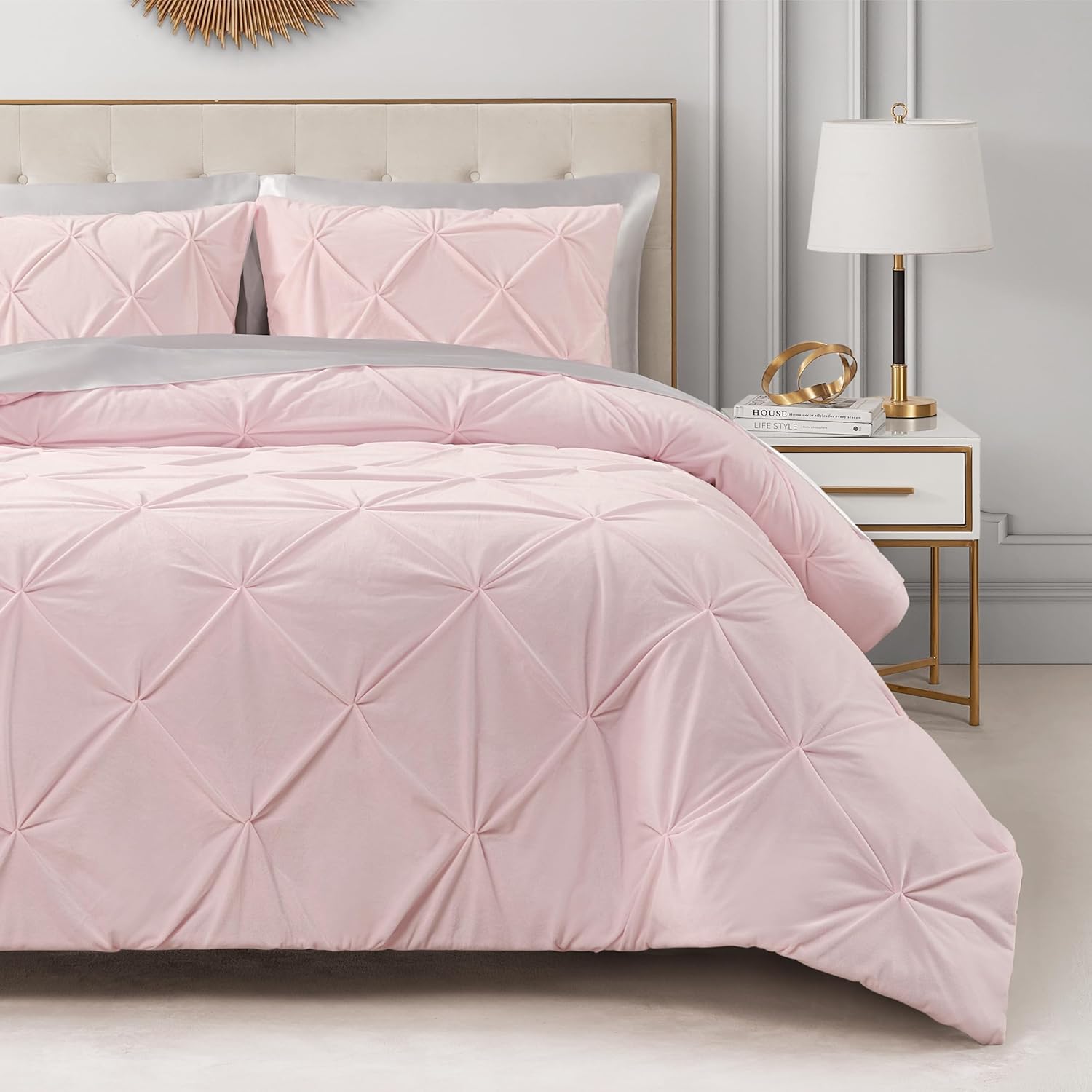 Juicy Couture Kiss Pleat Plush Micromink Light Pink Full/Queen Comforter Set - Cozy 3 Piece Bedding Ensemble Pale Pink Full/Queen Comforter Set