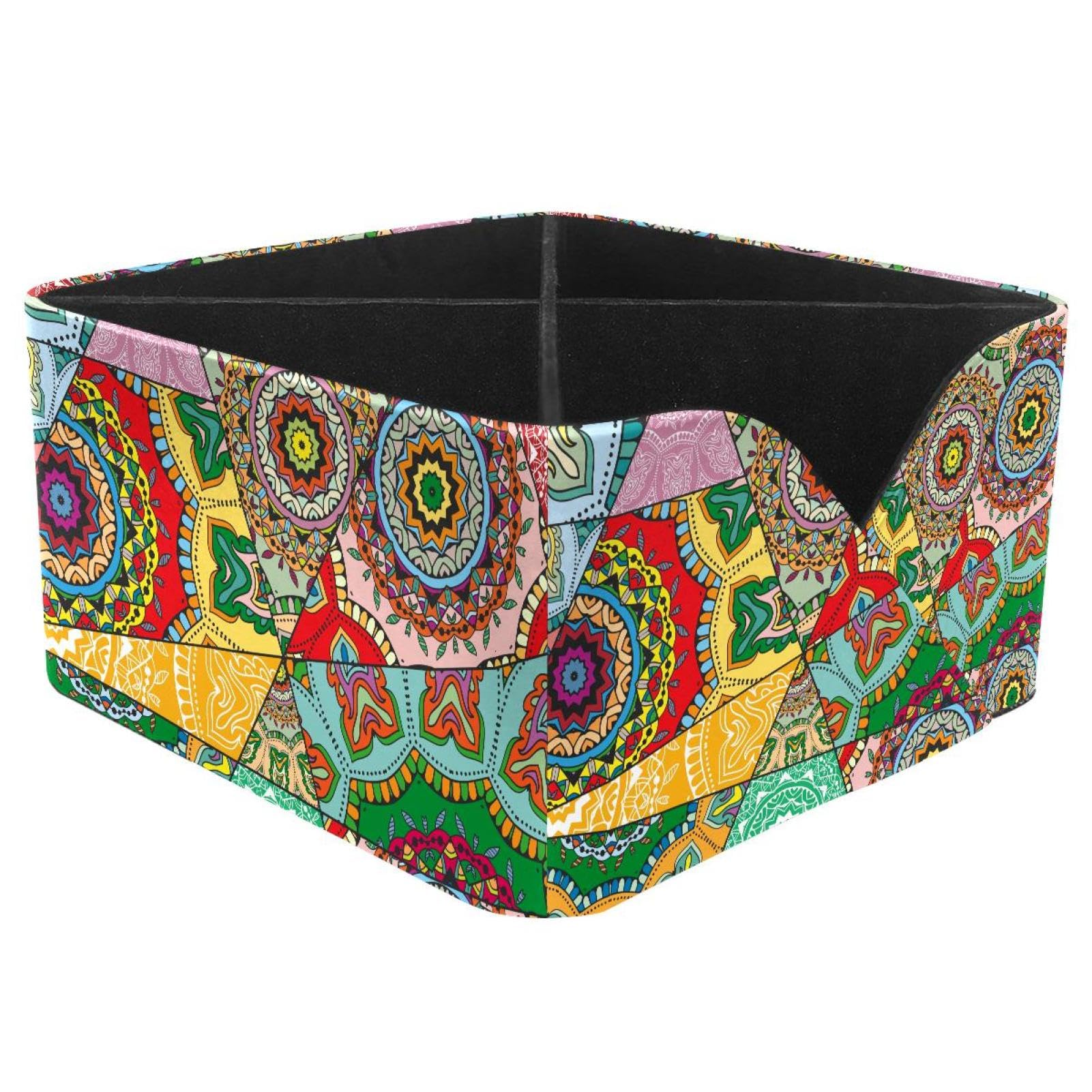 KengjuTesu Vintage Indian Tribe Mandalas Floral Flowers Pattern Desktop Organizer Pen Holder, Rectangular Pencil Cup for Office, Study and Makeup Stations