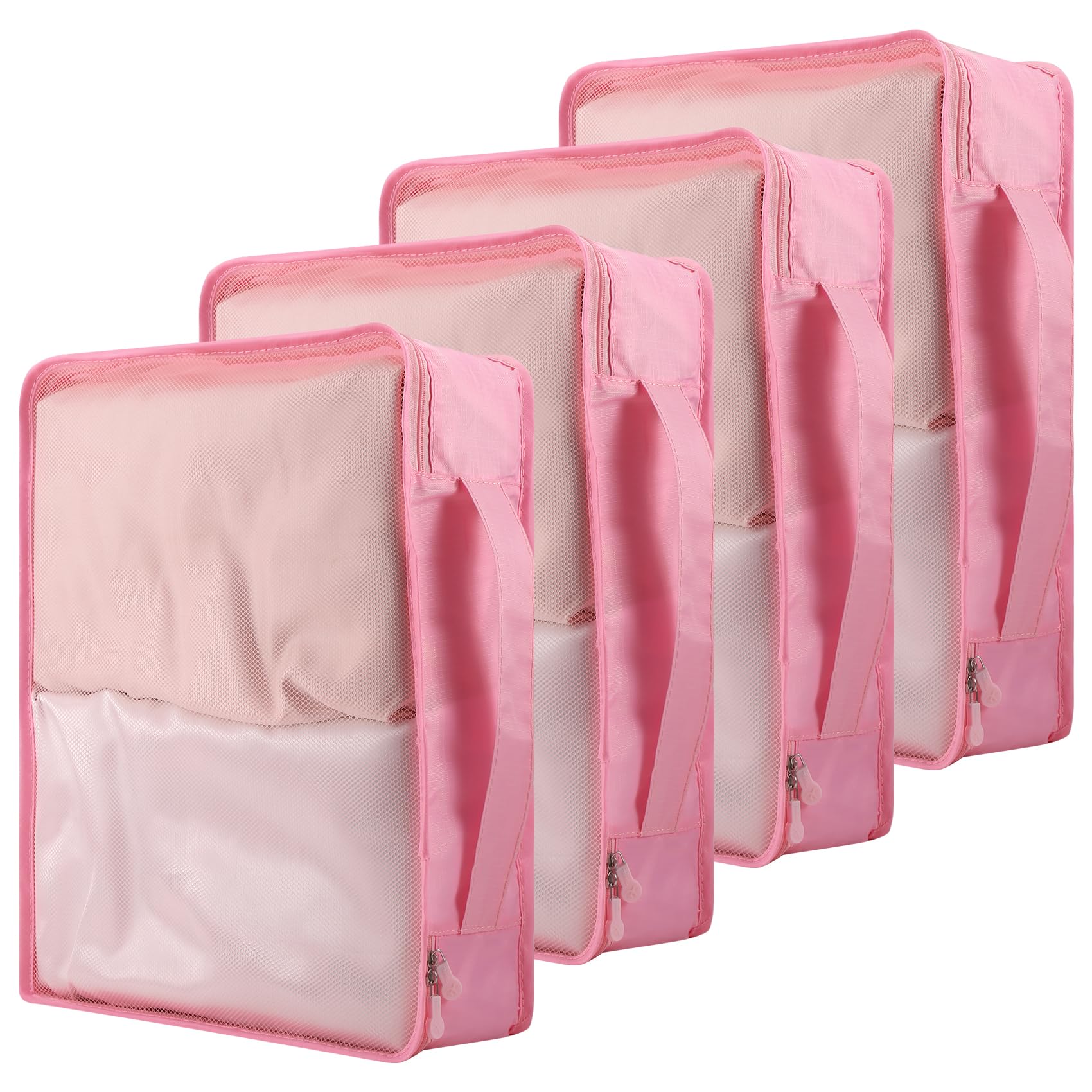 Nagoyuki Pink 4 Pcs Large Packing Cubes,40X30x12cm Same Size Suitcase Organiser Bags Compressible Expandable Packing Cubes For Suitcase, Luggage,Handy Helper (Pink)