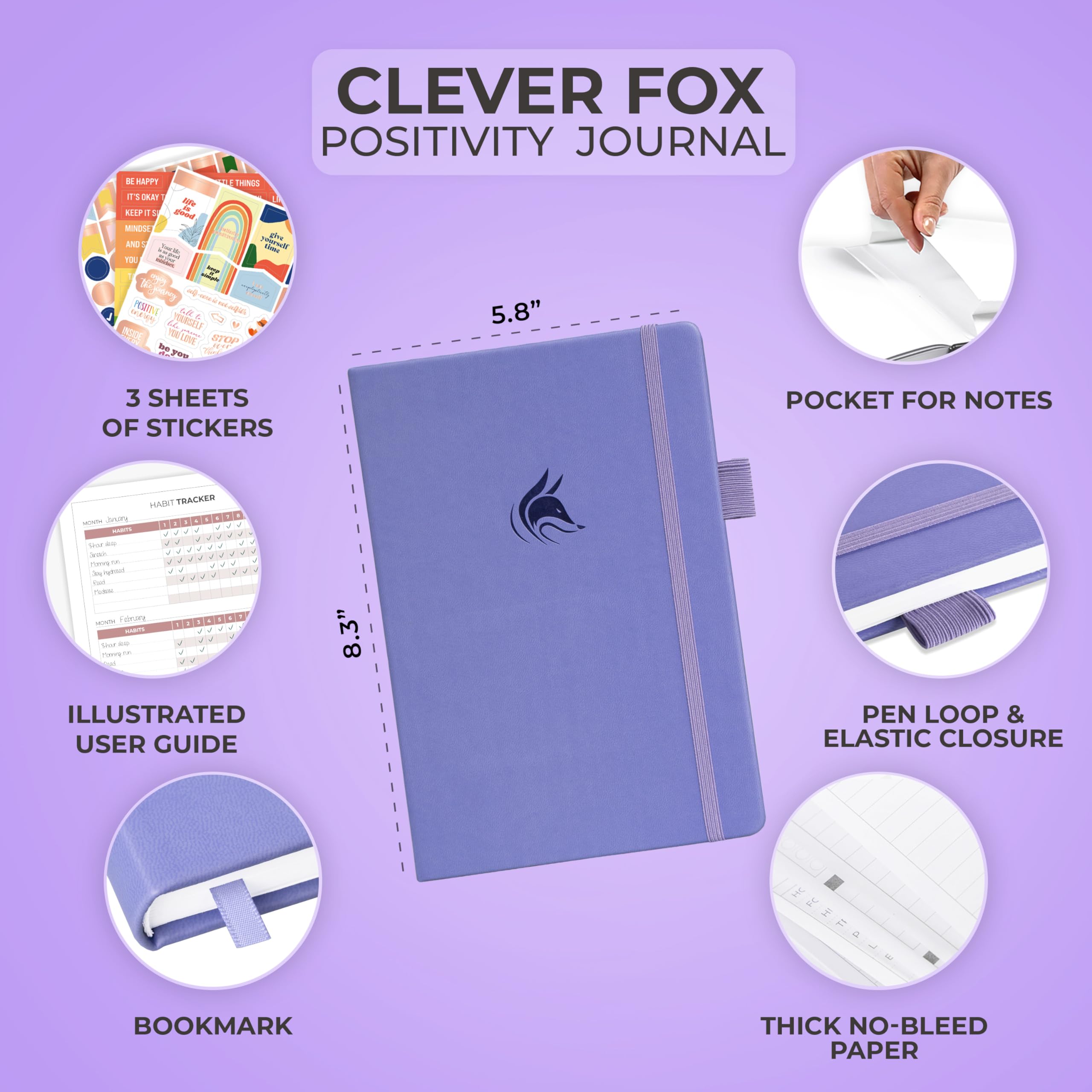 5 Minute Journal Clever Fox Diario De Positividad, Gratitud Diaria Y Afirmación Con Indicaciones, Cuaderno Motivacional De Salud Mental Con Rastreador De Hábitos (rosa Claro Diario De Habitos Saludables