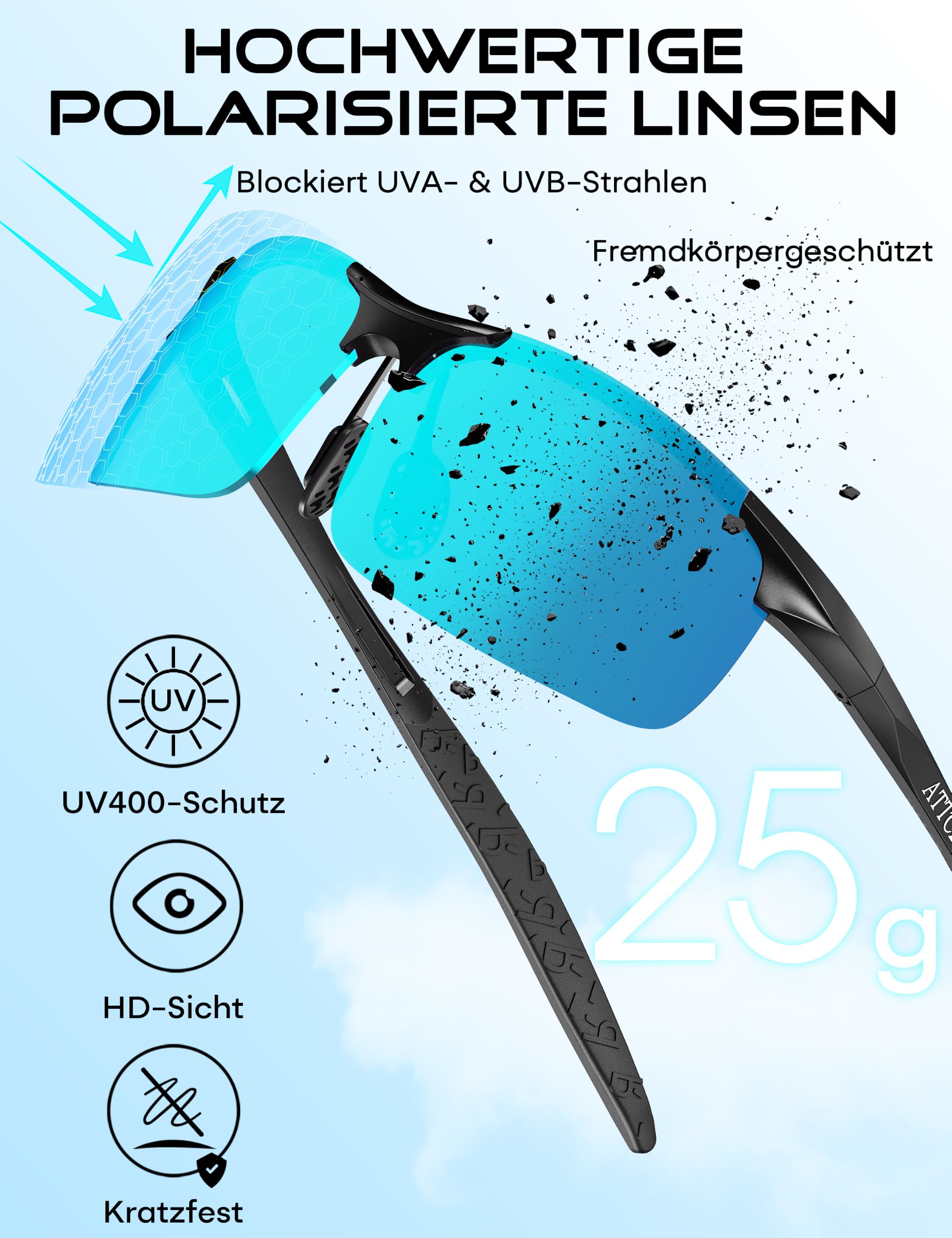 ATTCL Sonnenbrille Herren Polarisiert Für Sport: UV Schutz Leicht Wrap-Around AL-MG Rahmen Verspiegelt Autofahren Angeln Golf