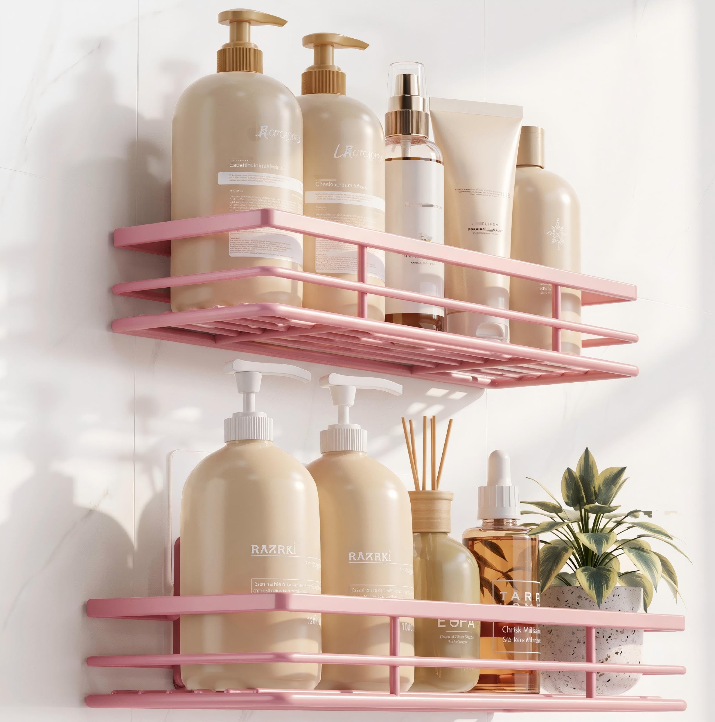 Shower Caddy 2-Pack No-Drilling Organiser Bathroom Caddy Adhesive, Pink