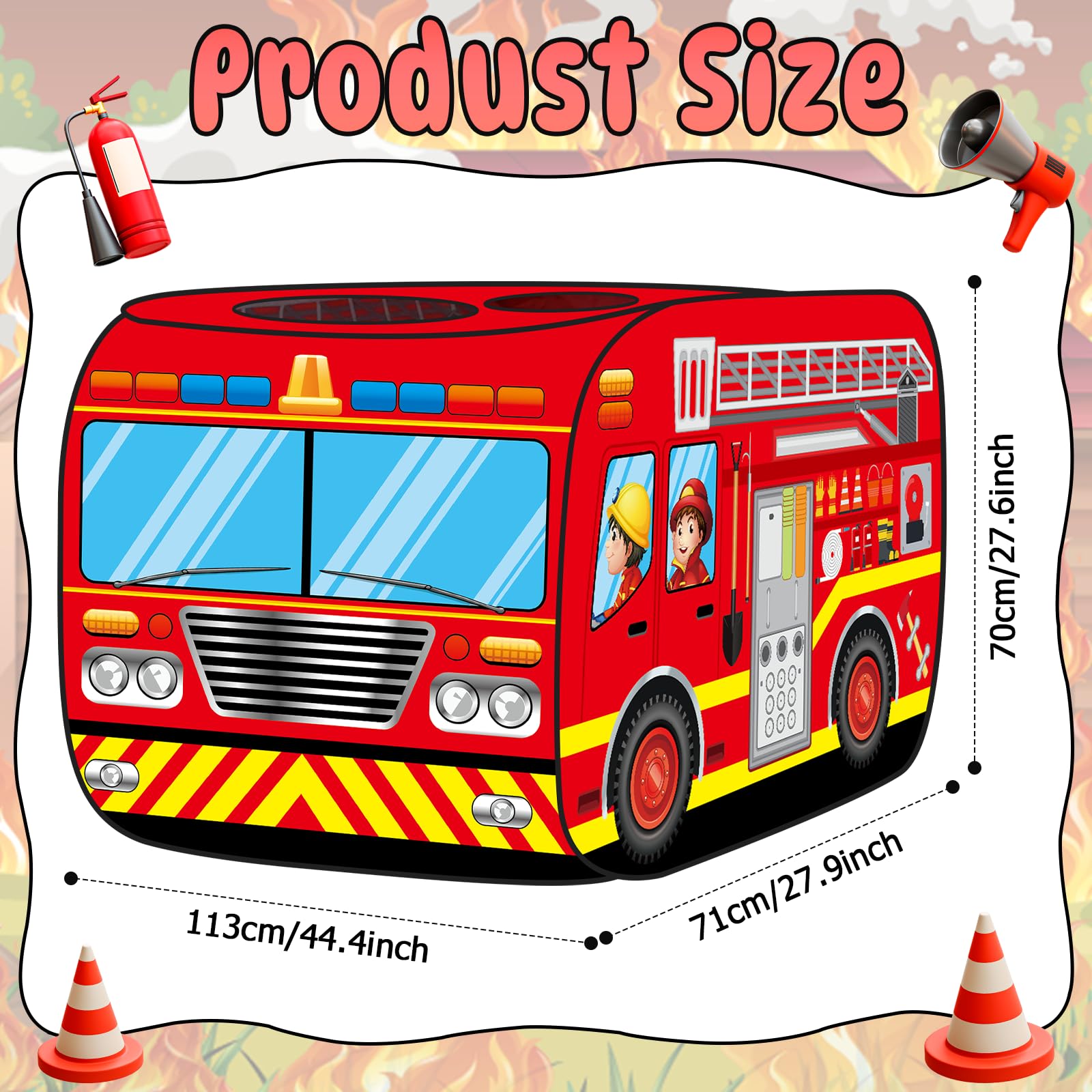 WEXFFU Pop Up Play Tent, Firefighter Play Tent for Kids Truck PlayTent, Waterproof Foldable Firetruck Toy - Image 2