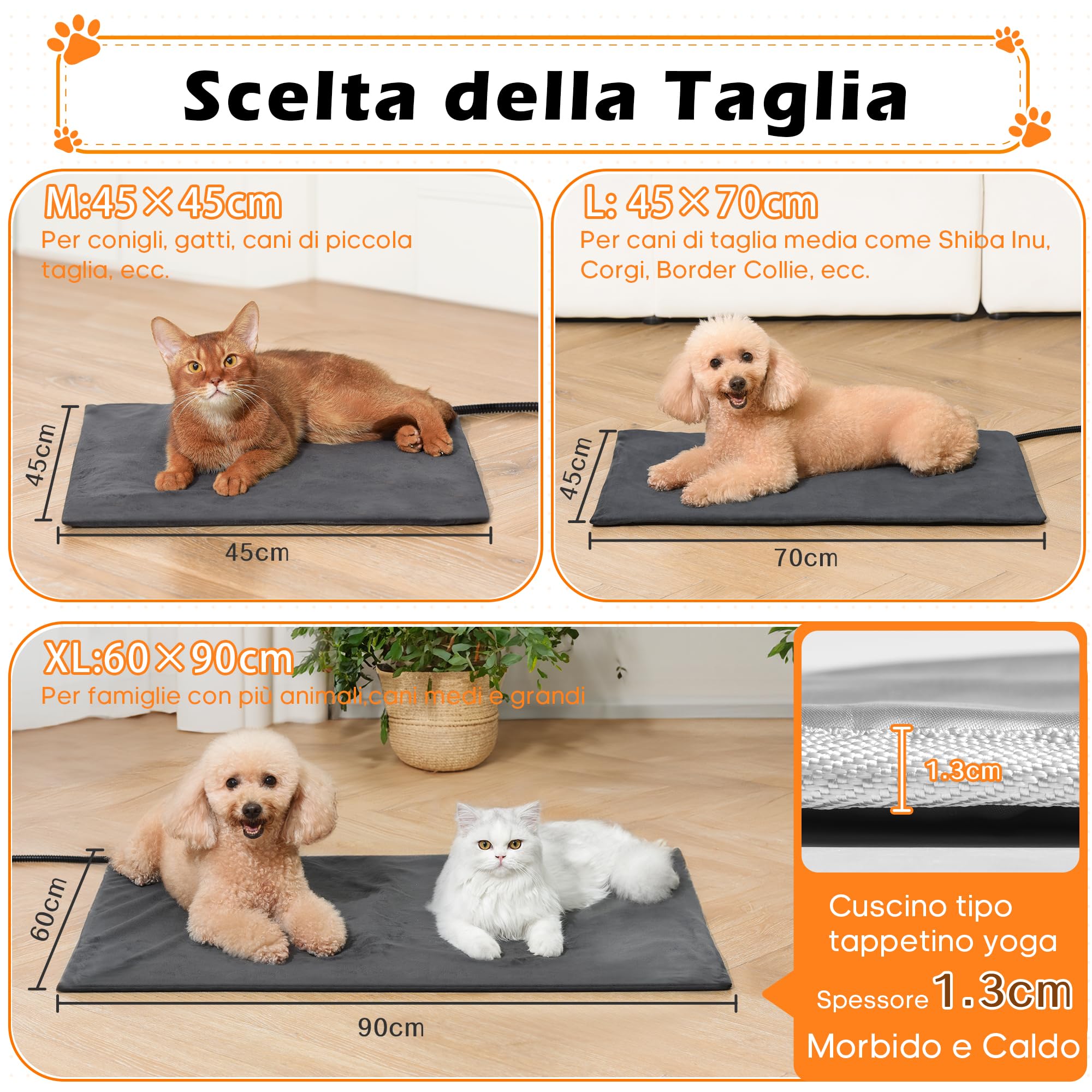 Angelpet Tappetino Riscaldante per Cani Gatti XL 60x90cm – Cuscinetto Elettrico per Animali Domestici, 30-60℃ Temperatura, 14 Timer (0-12/24H), Cavo Anti-Morso 1,8m, Auto Screen-Off, 2 Fodere Lavabili