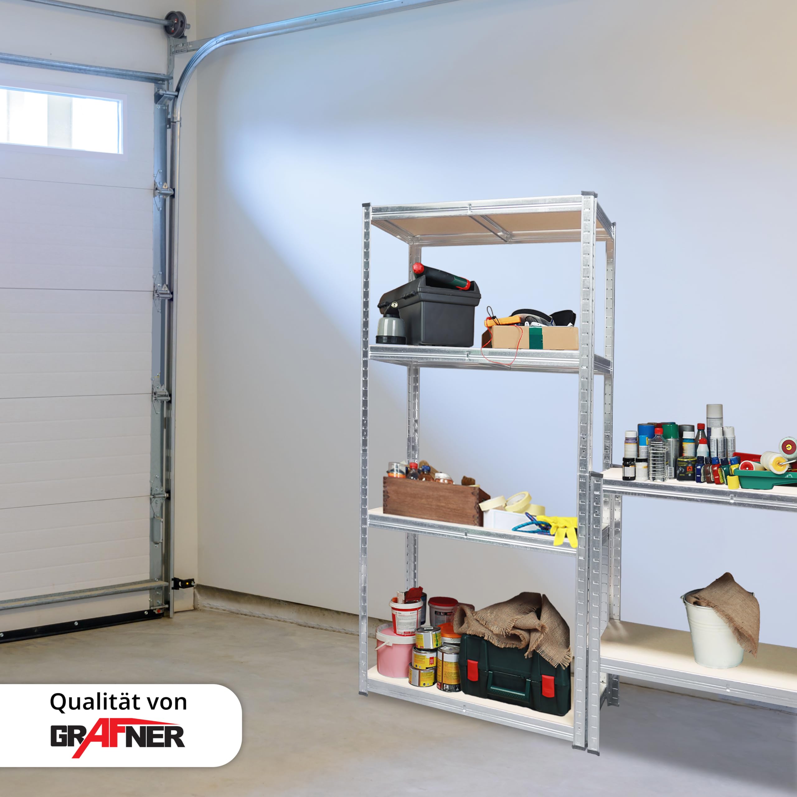 Grafner Doppel Schwerlastregal 2er Set mit 8 Böden aus MDF, maximale Belastung 1400 kg, abgerundete Ecken, 160x160x40 cm, Doppelpack Steckregal, Lagerregal Kellerregal