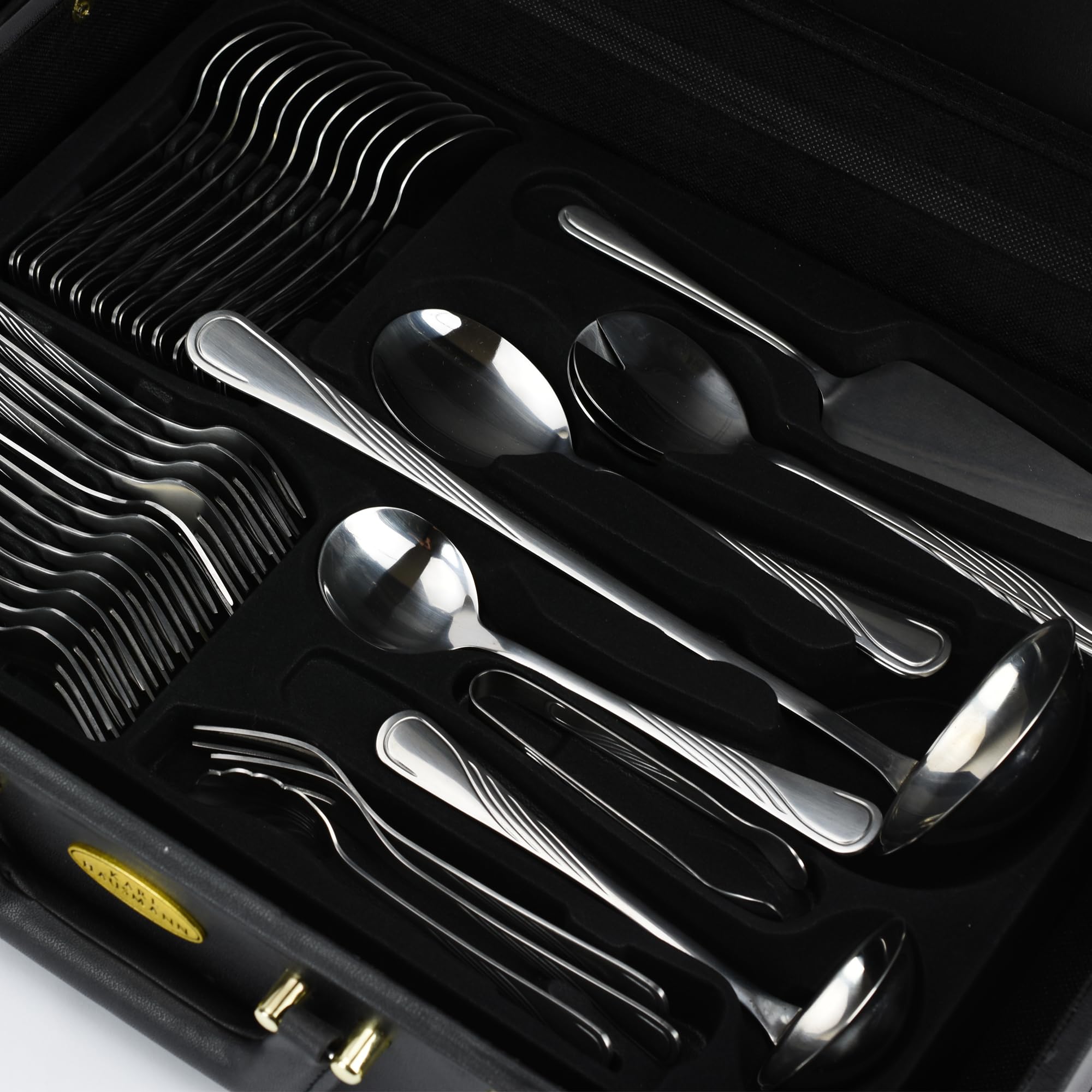 KARL HAUSMANN Cubertería 12 Personas, 72 Piezas Acero Inoxidable 18/0 con Maletín - Juego de Cubiertos con Cuchillos Tenedores Cucharas + Utensilios de Servicio, Pulido Brillante, Apto Lavavajillas