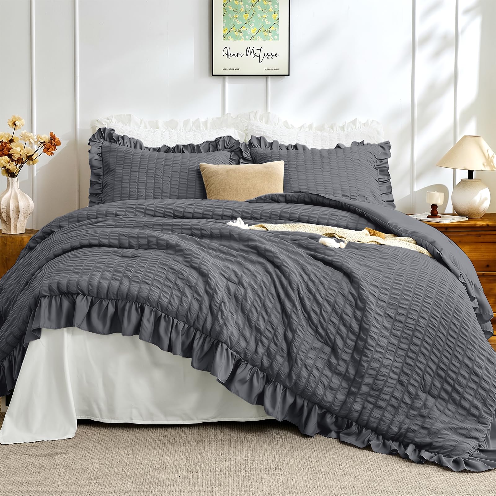 Photo 1 of JOLLYVOGUE Dark Grey Full Comforter Set (3-Piece)