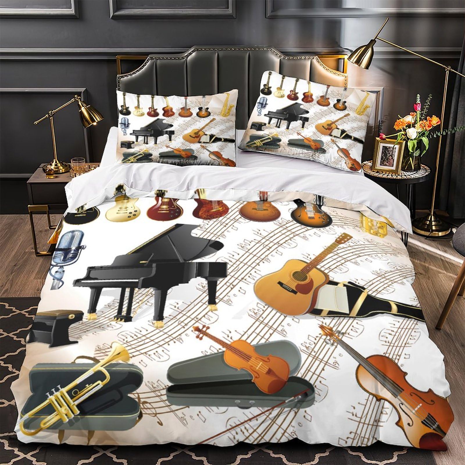 Housse de couette hypoallergénique imprimé 3D musique pour lit single