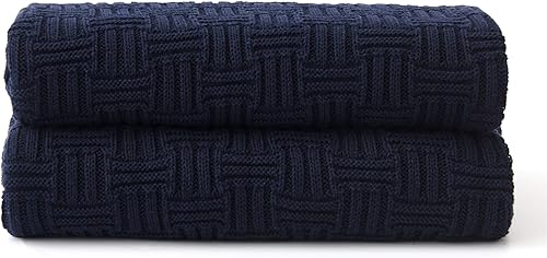 Miniatura 7 de Longhui bedding - Manta grande de punto trenzado 100% algodón azul marino con bolsa de lavado adicional para sofá cama  60 x 80 pulgadas, 3.4 LB,